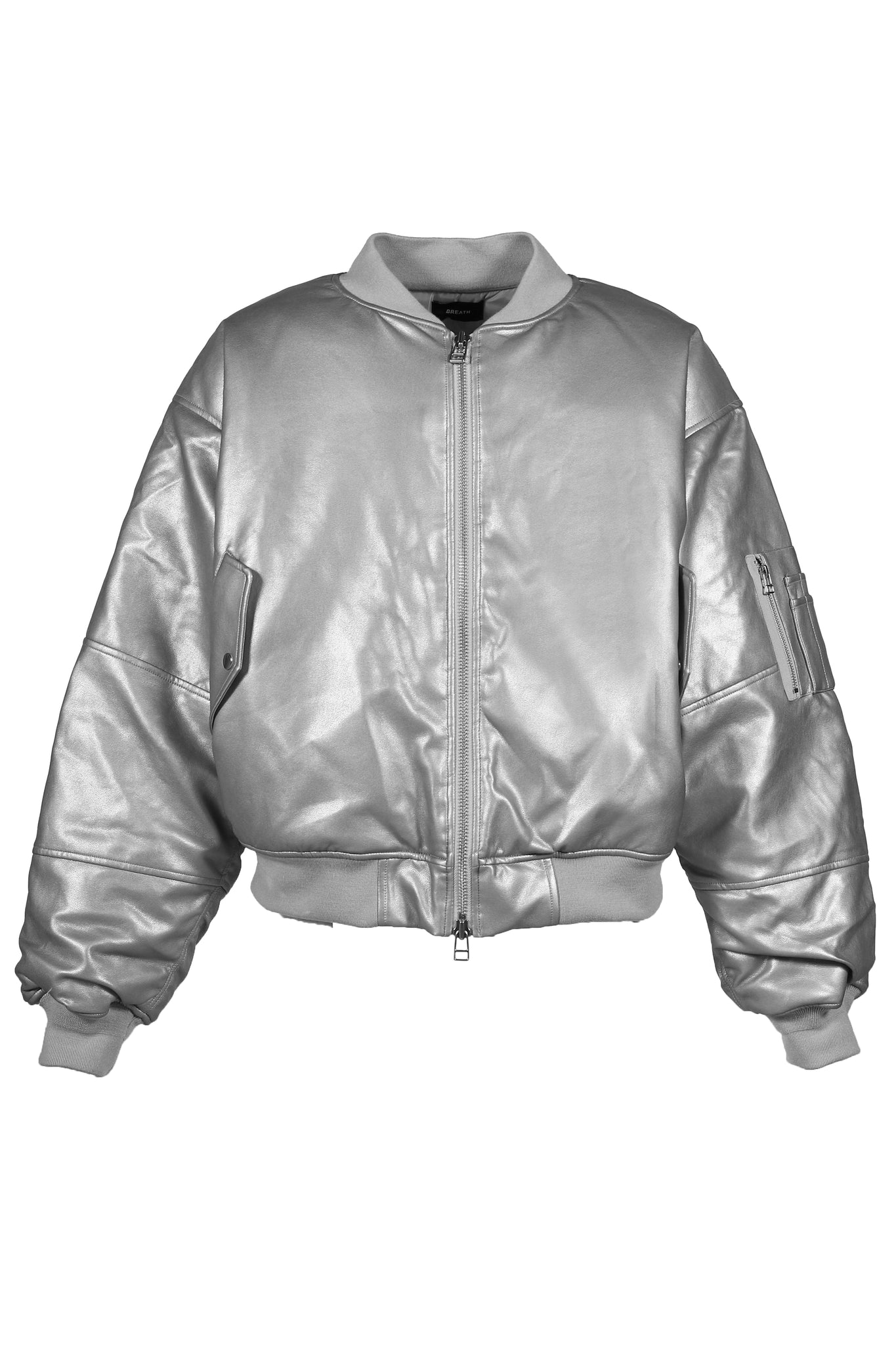 FAUX LEATHER BOMBER JACKET/ SILVER