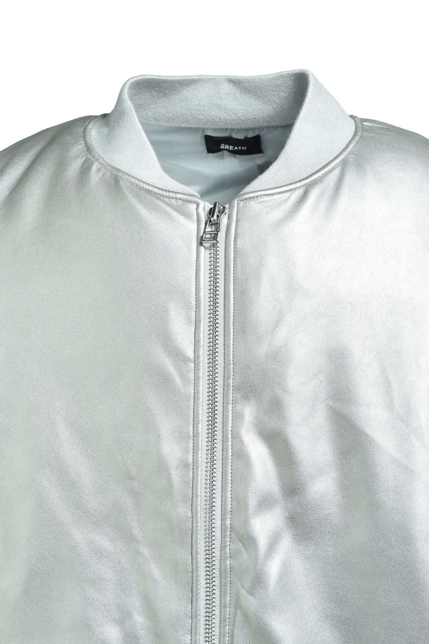 FAUX LEATHER BOMBER JACKET/ SILVER