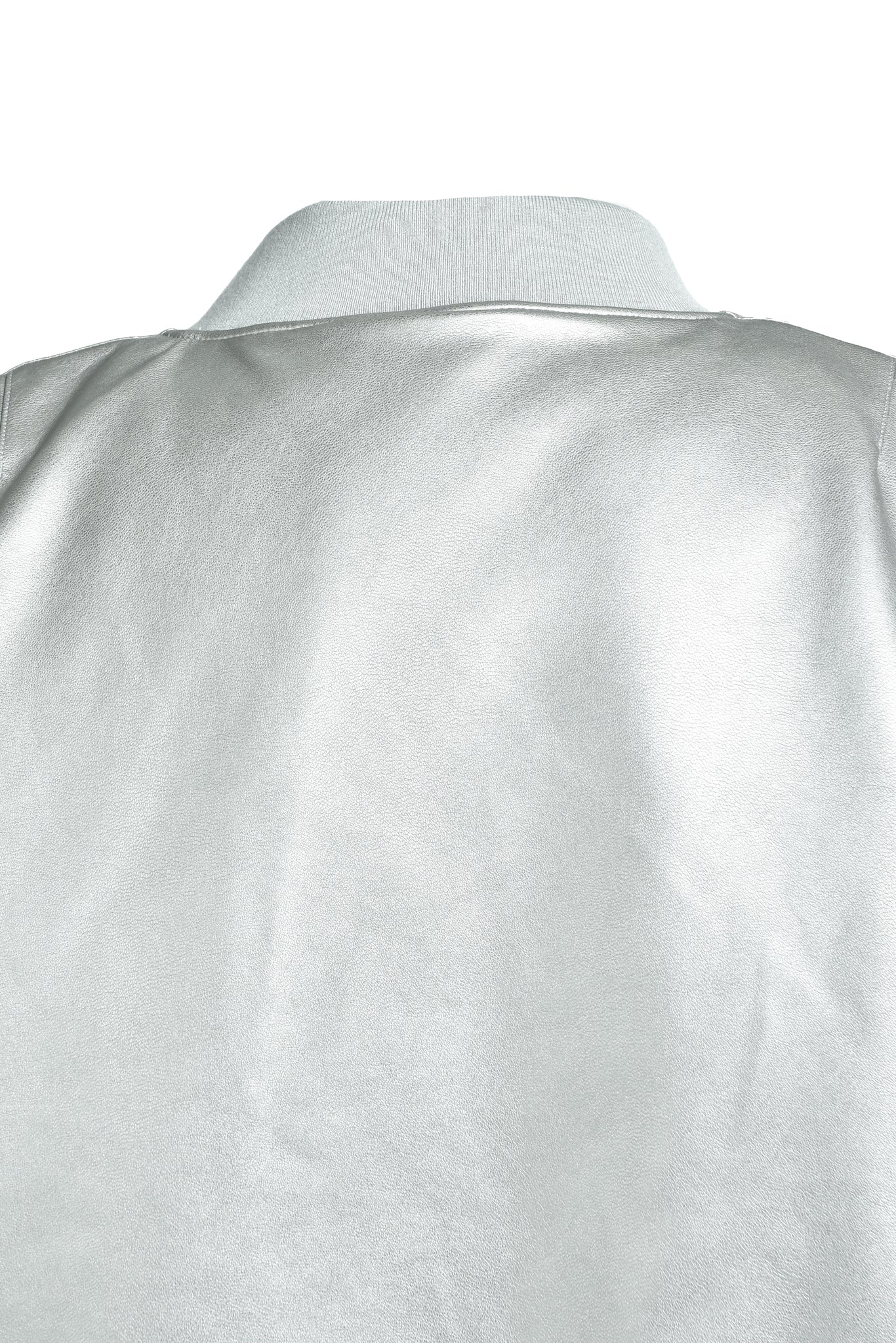 FAUX LEATHER BOMBER JACKET/ SILVER