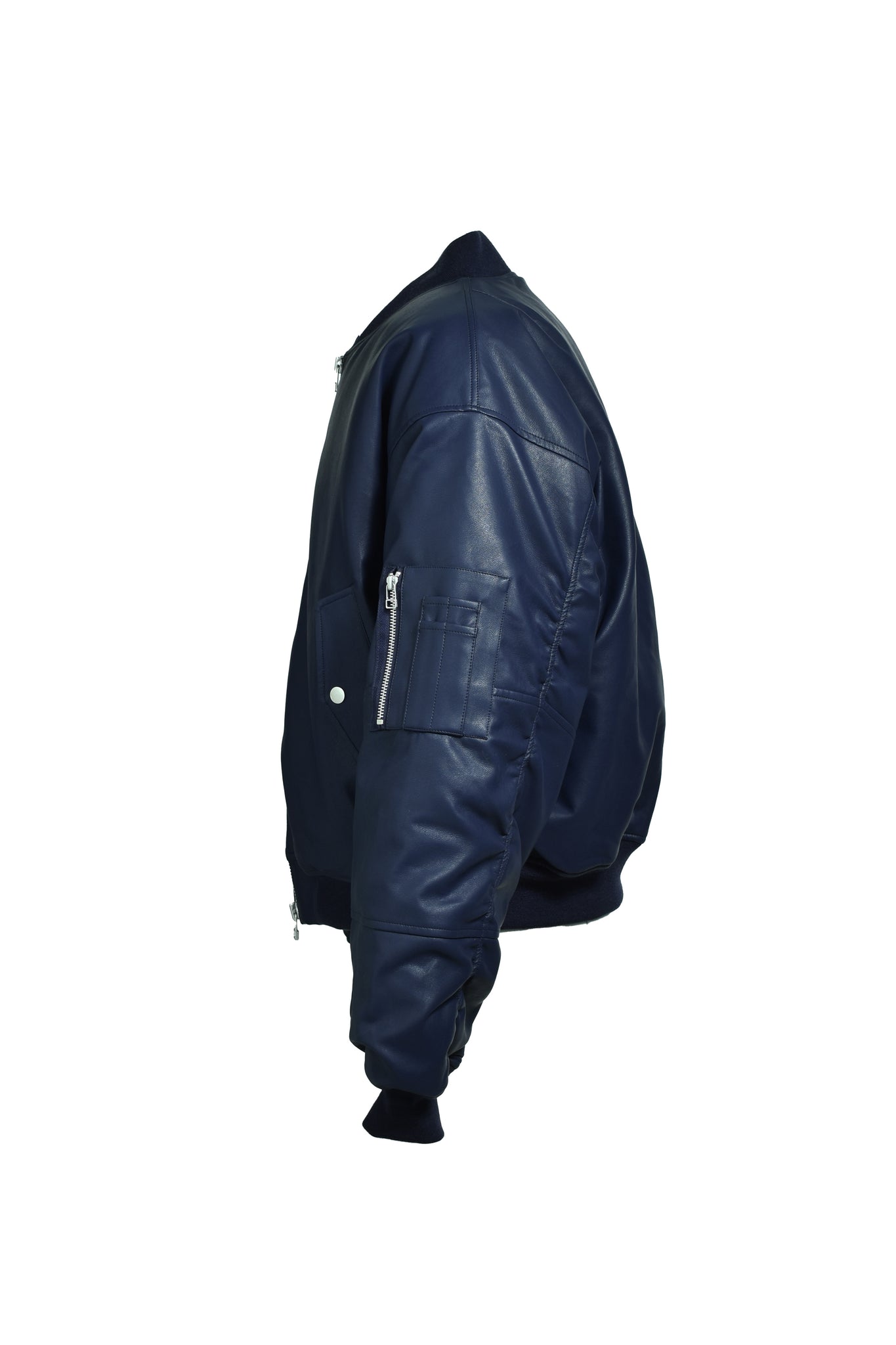 FAUX LEATHER BOMBER JACKET/ NAVY
