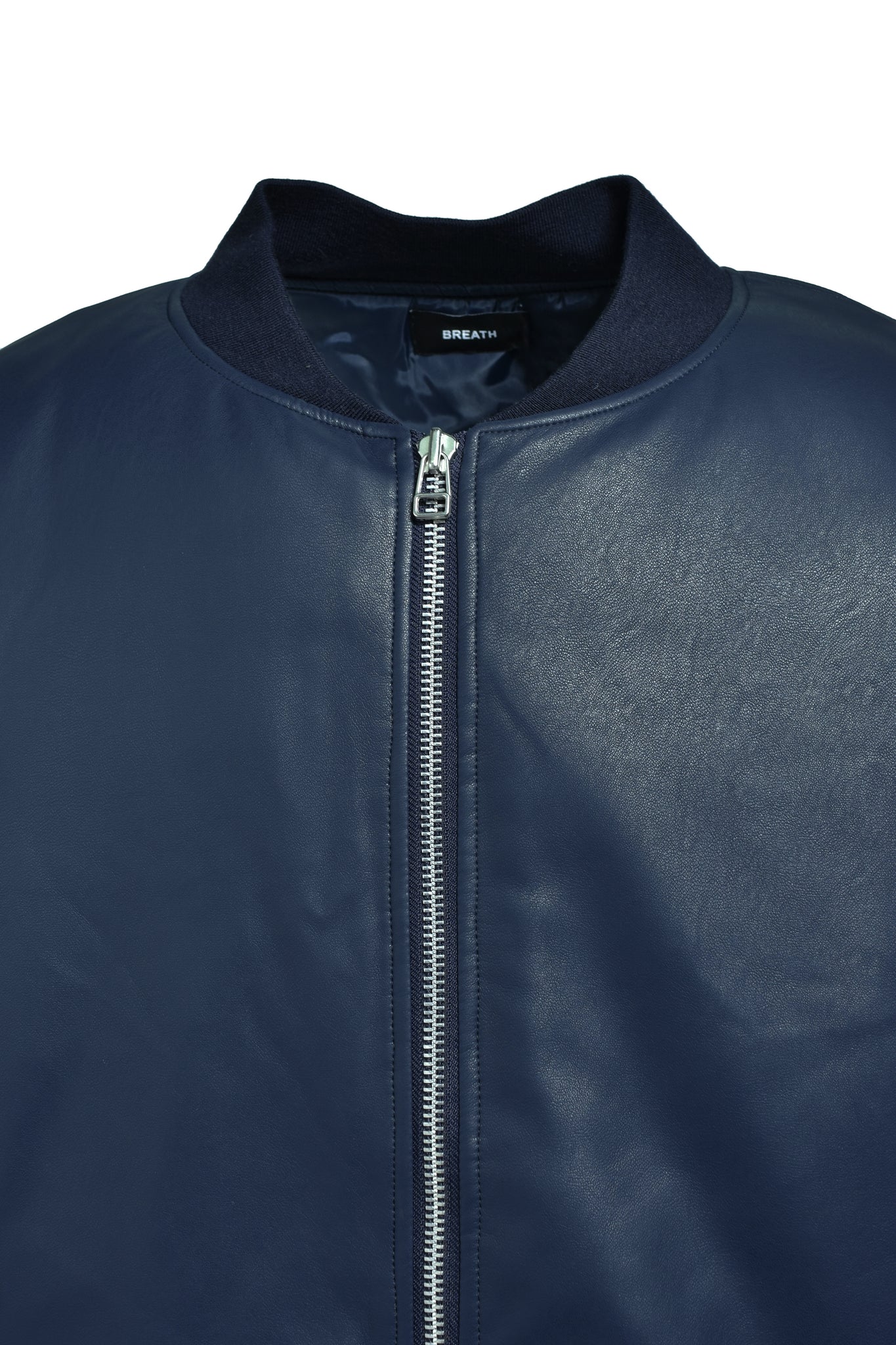 FAUX LEATHER BOMBER JACKET/ NAVY