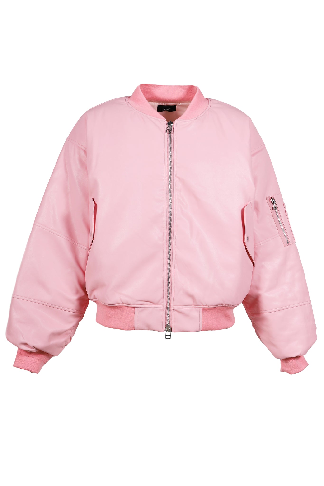 FAUX LEATHER BOMBER JACKET/ PINK