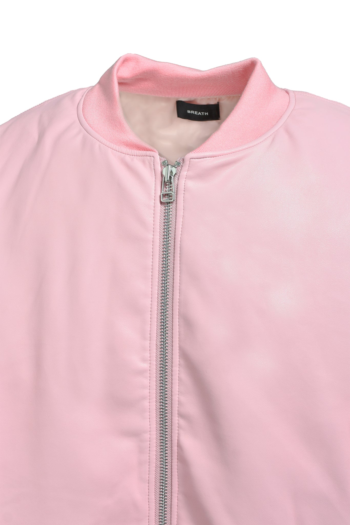 FAUX LEATHER BOMBER JACKET/ PINK