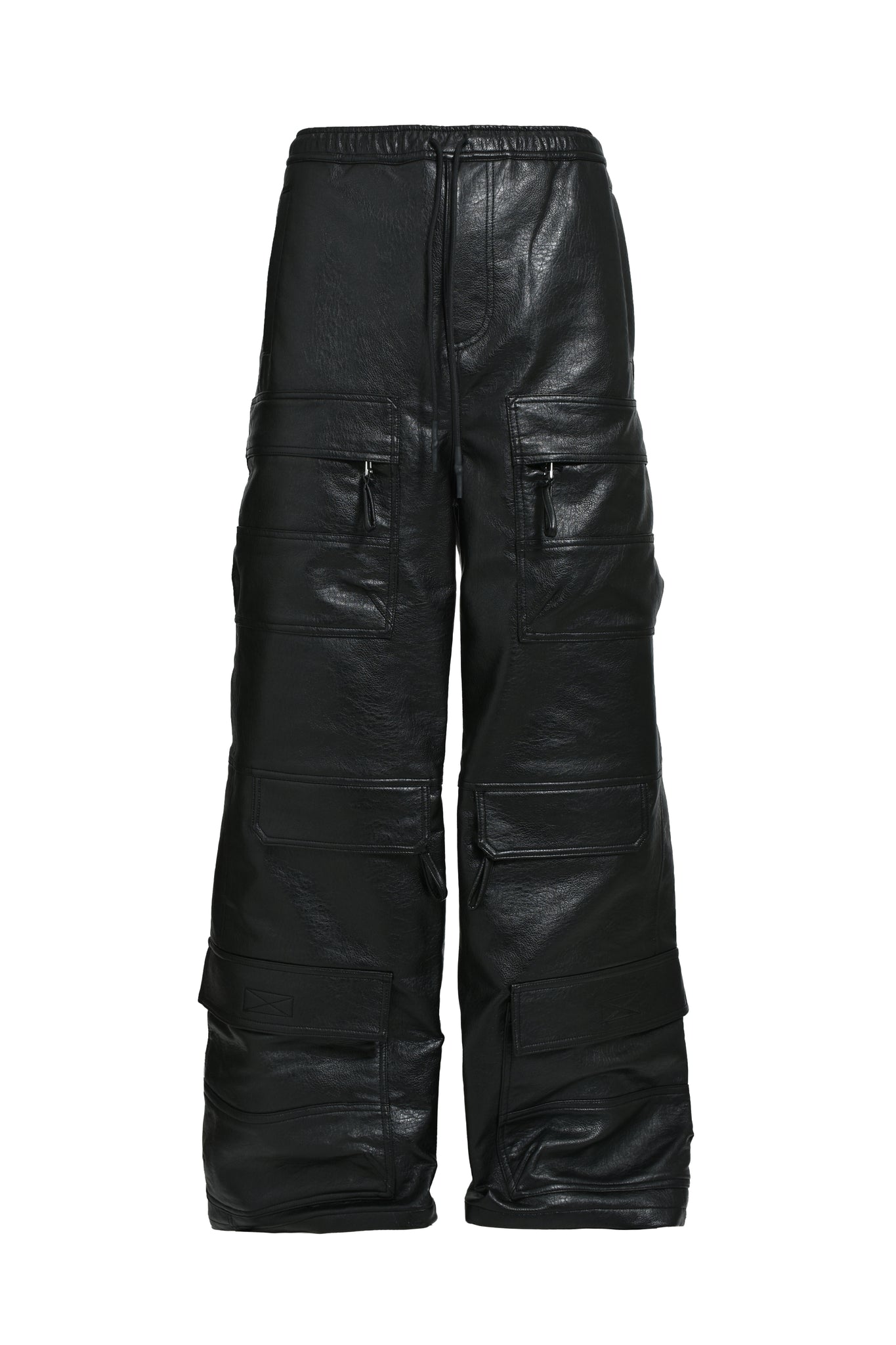FAUX LEATHER CARGO PANTS / BLACK