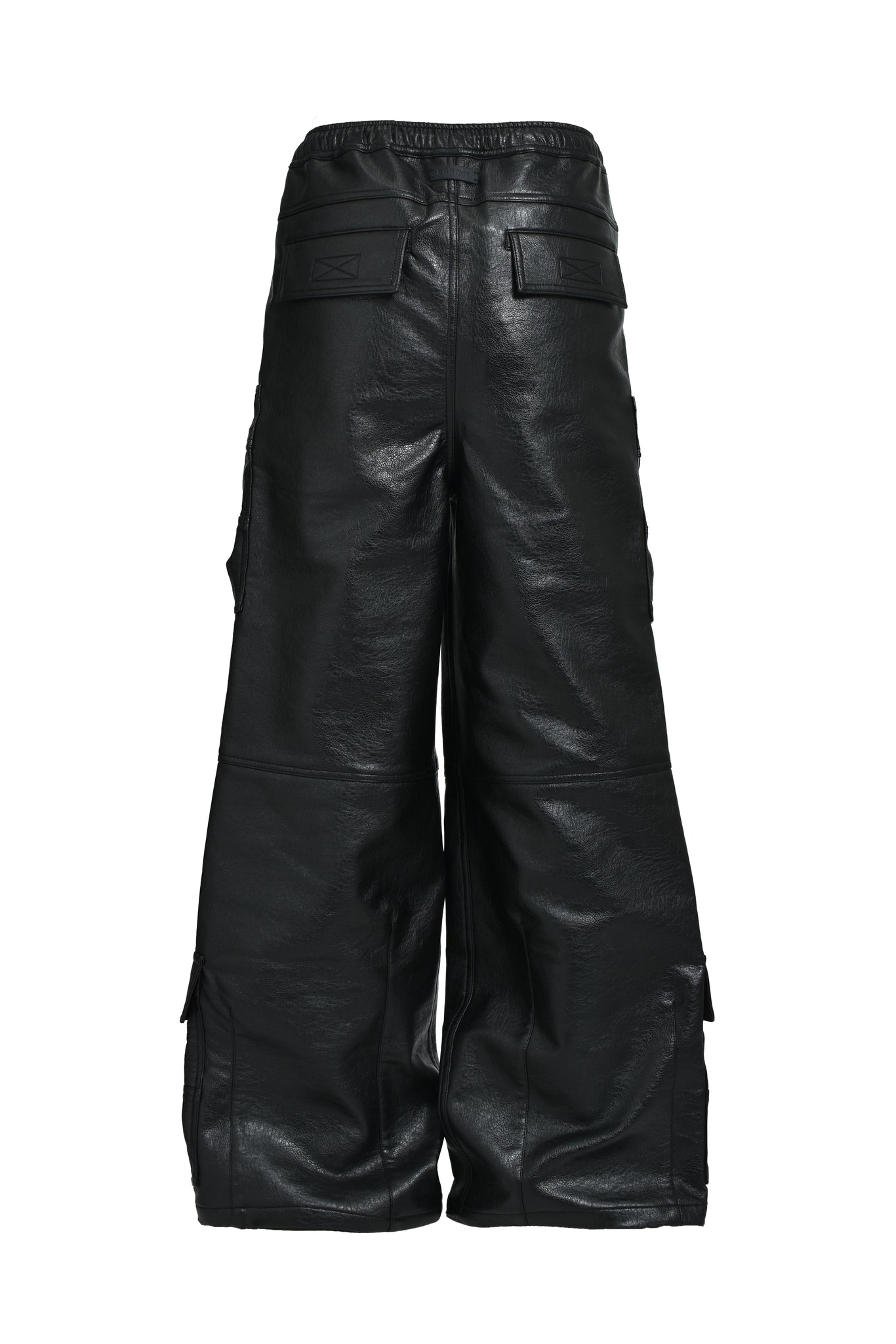 FAUX LEATHER CARGO PANTS / BLACK