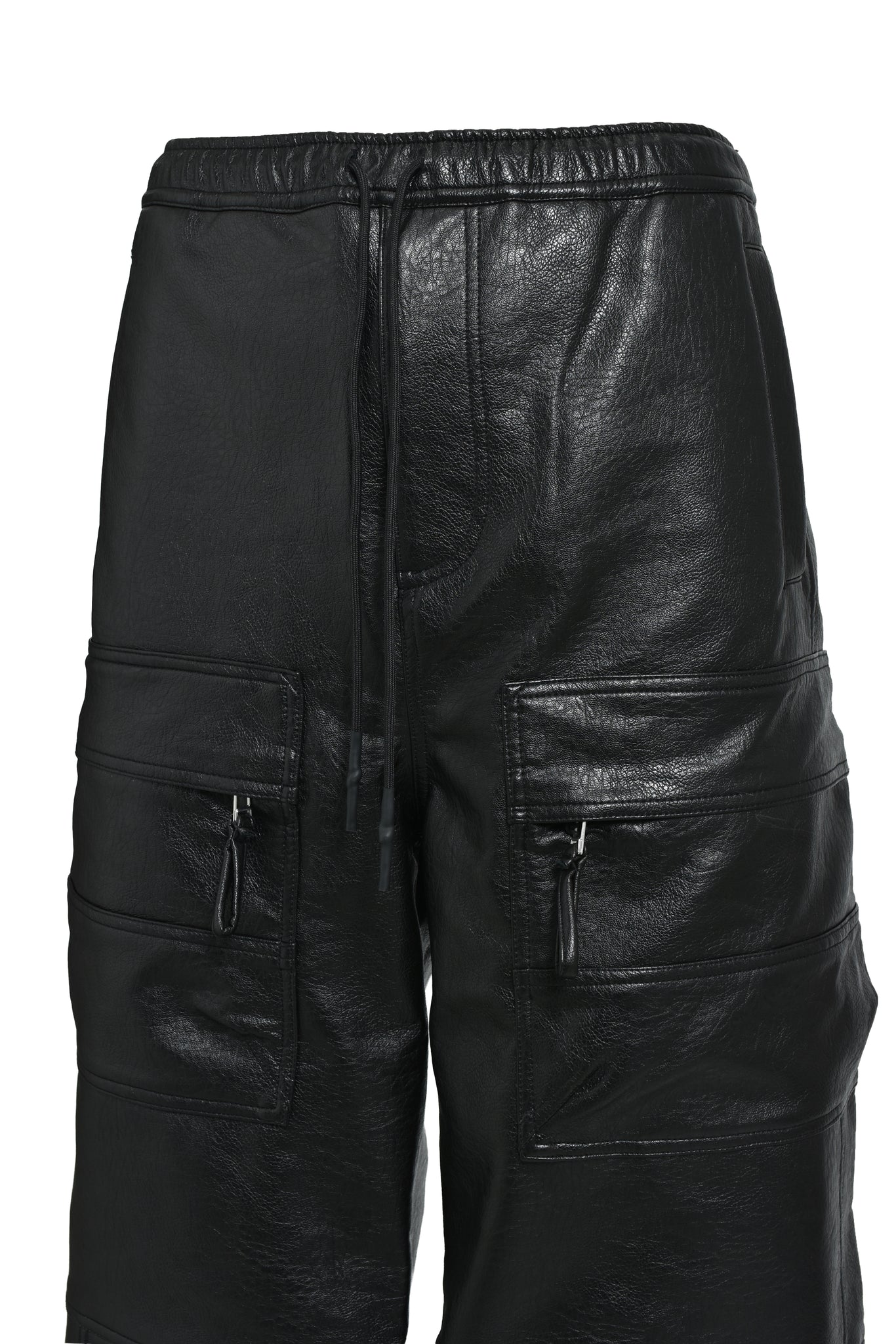 FAUX LEATHER CARGO PANTS / BLACK