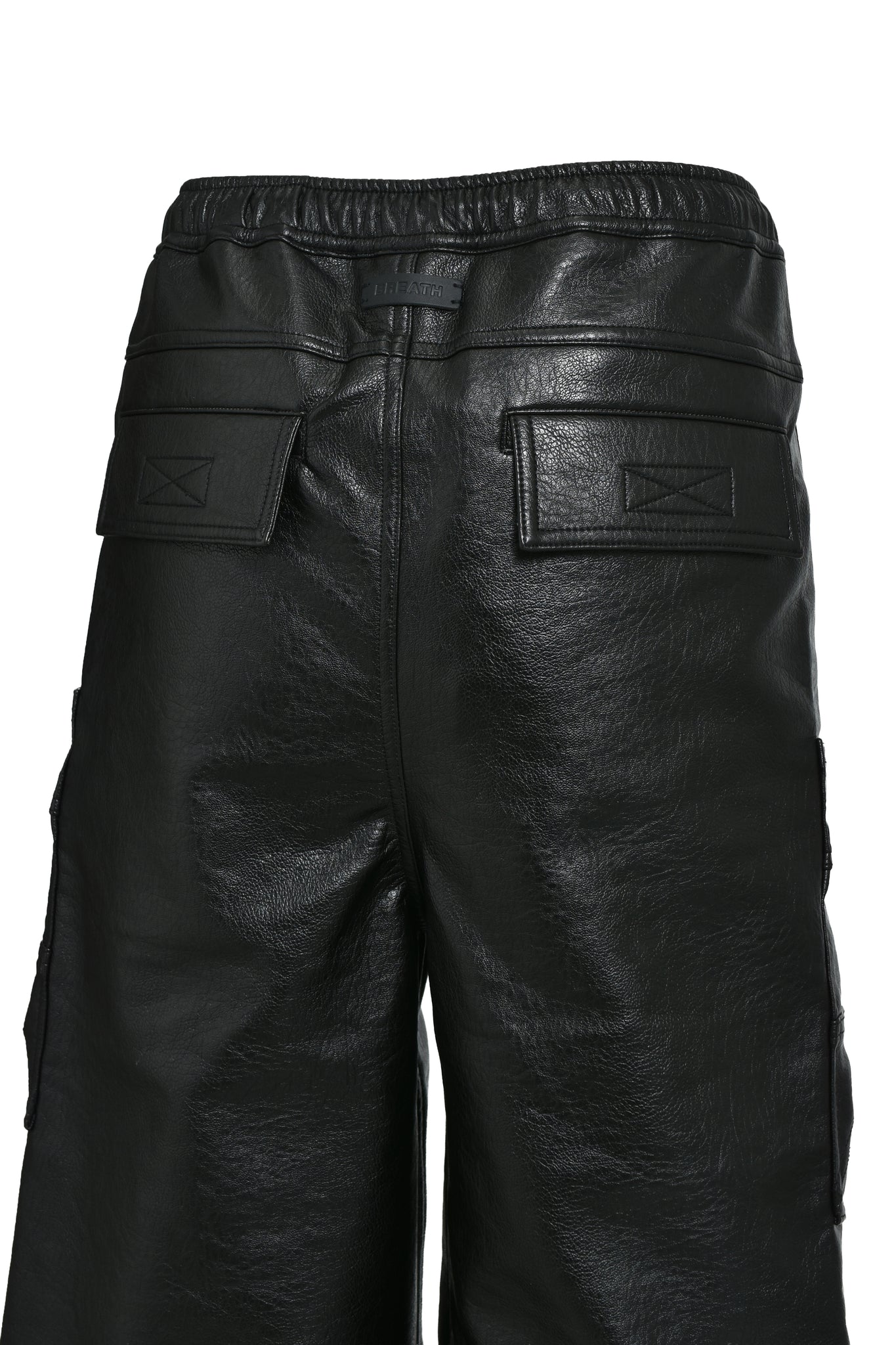 FAUX LEATHER CARGO PANTS / BLACK