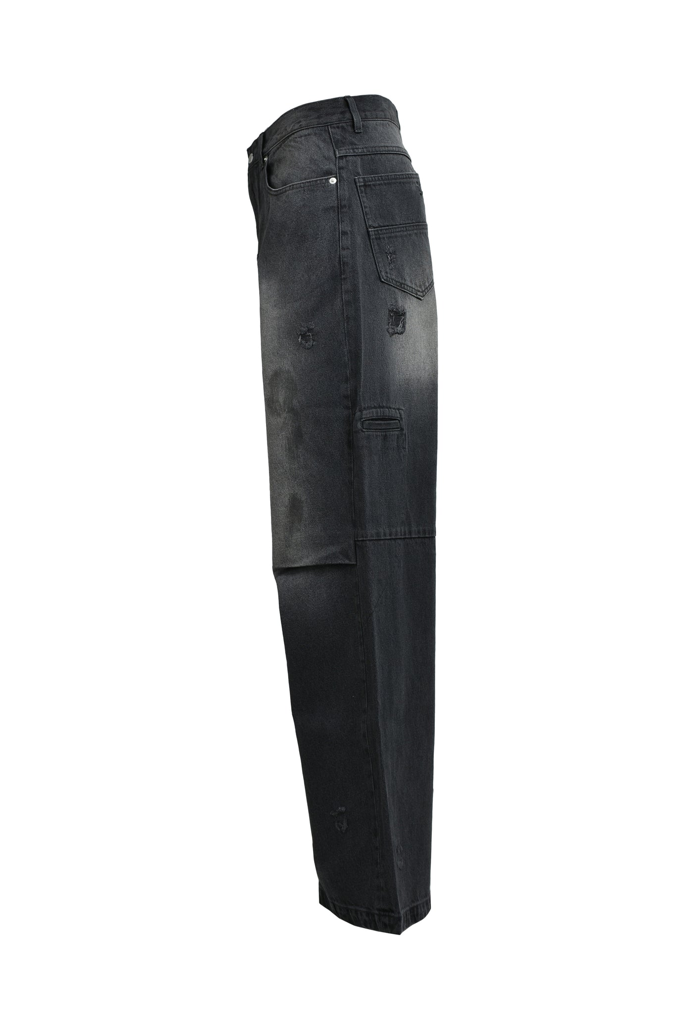 COATING DAMAGE DENIM PANTS / BLACK