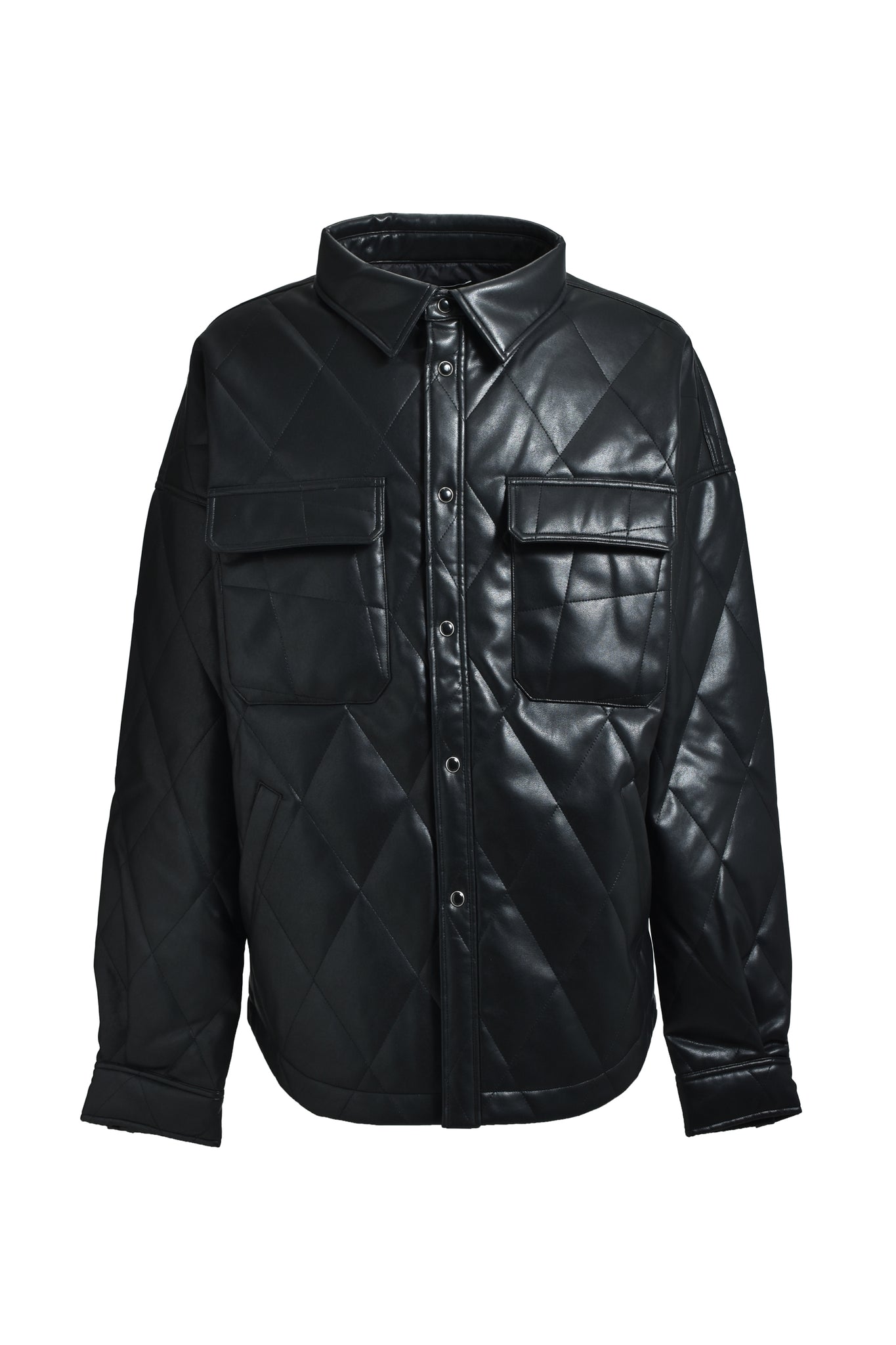 FAUX LEATHER QUILTING SHIRT / BLACK