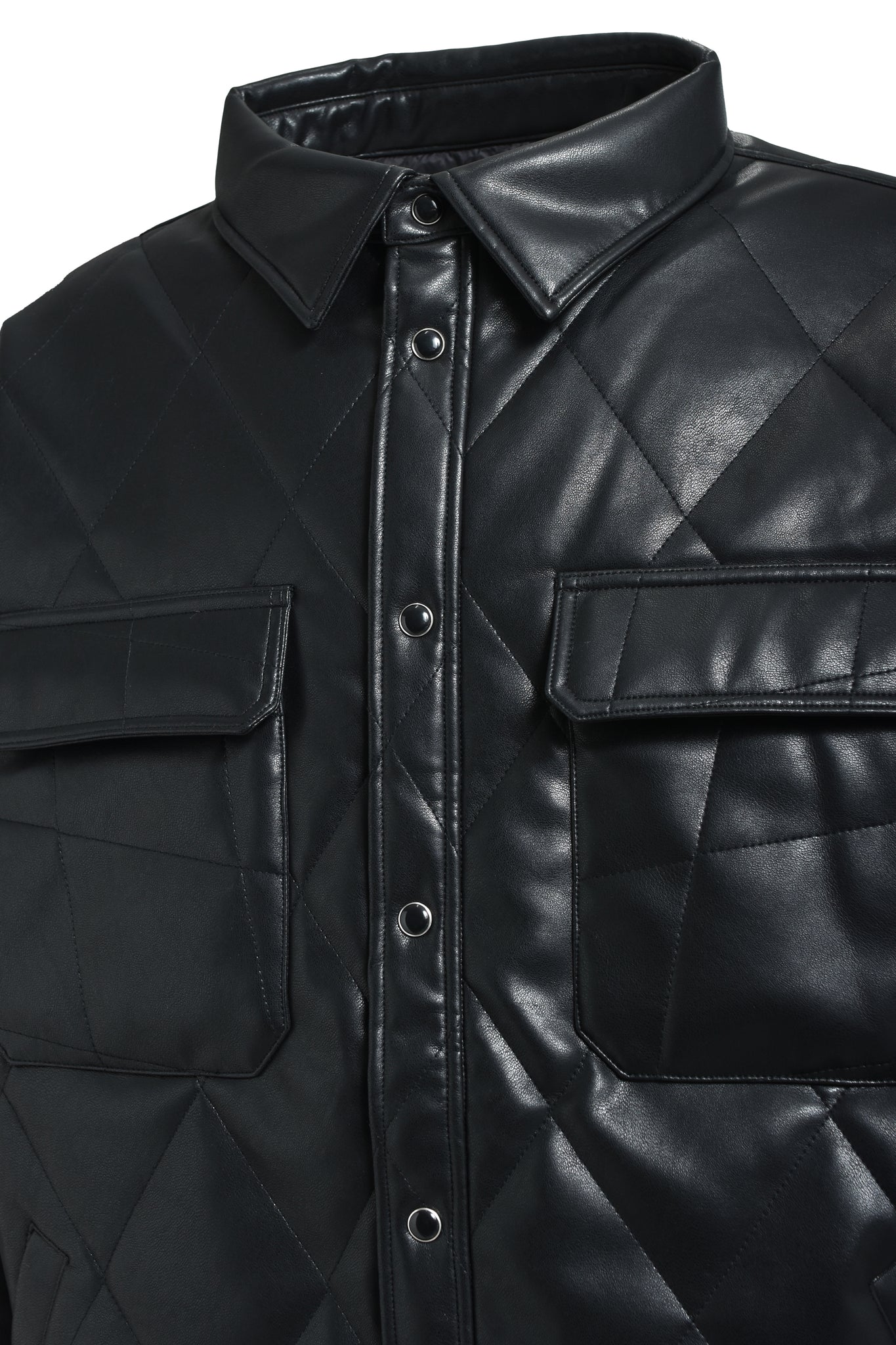 FAUX LEATHER QUILTING SHIRT / BLACK