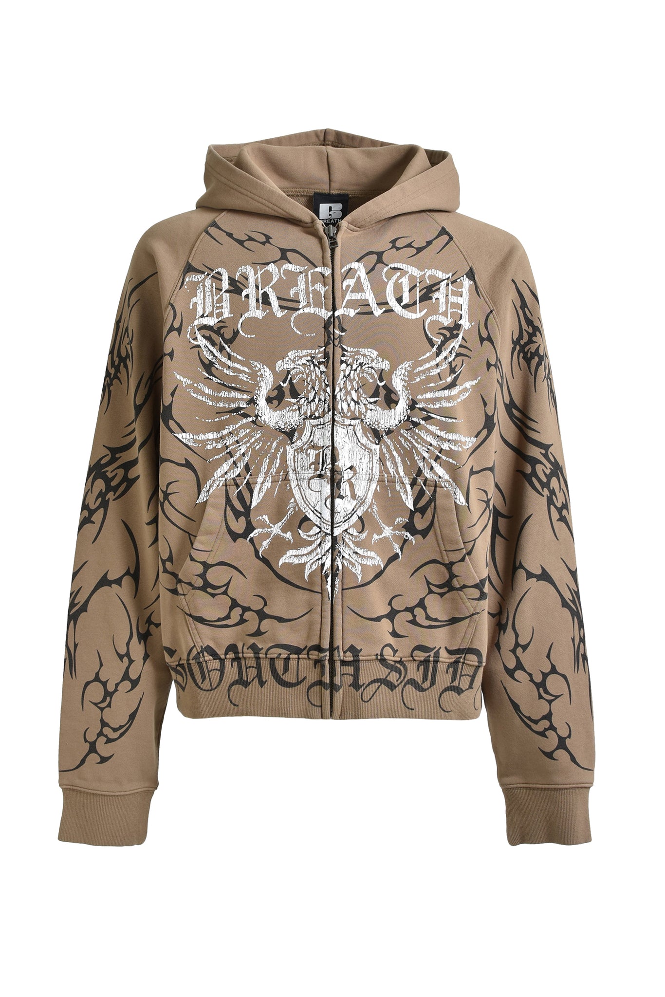 TWIN HEAD LOGO ZIP UP HOODIE / DUST