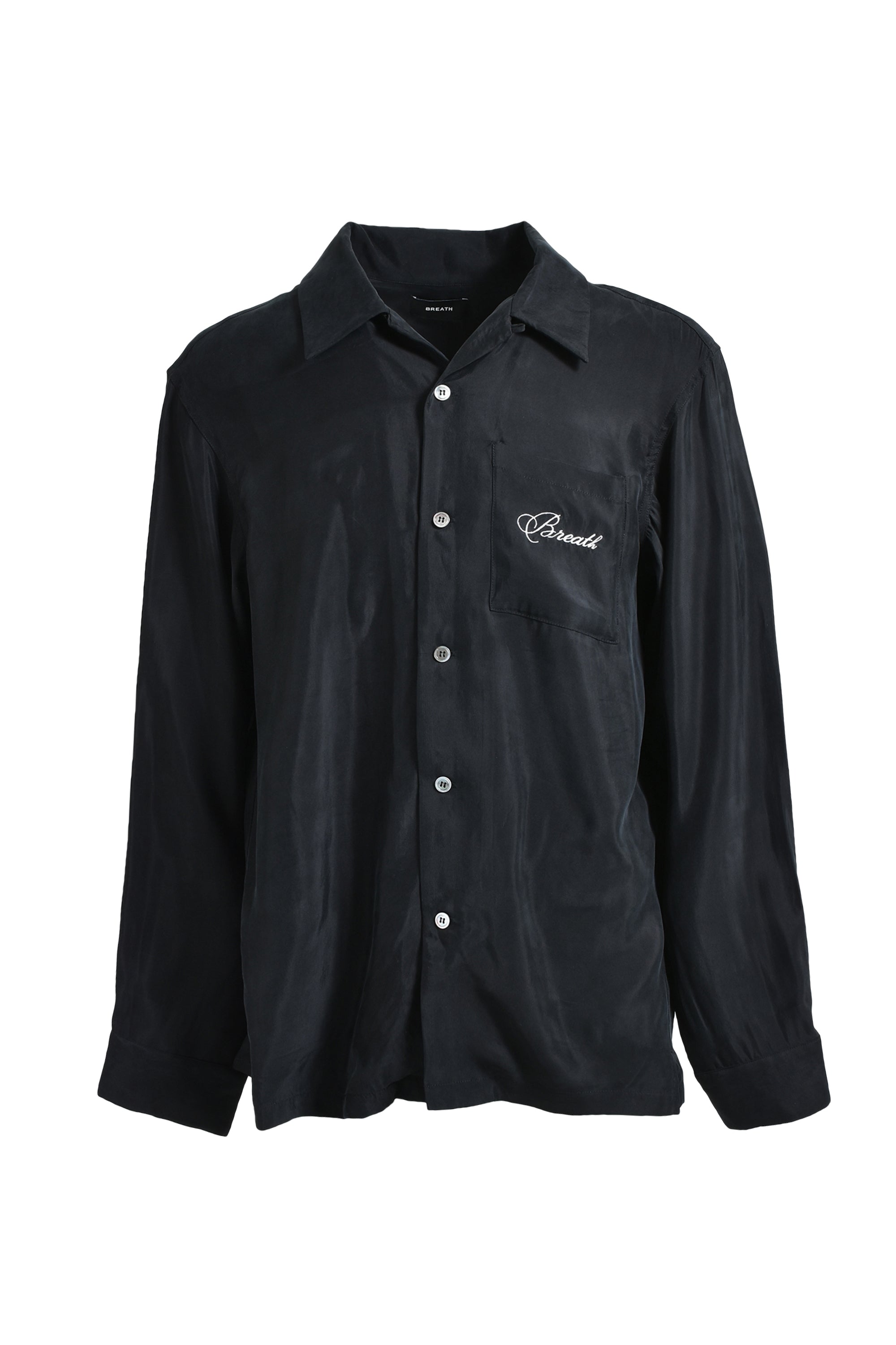 【BREATH】 SCRIPT LOGO SATIN SHIRT SCRIPT LOGO SATIN SHIRT / BLACK – BREATH - サイズ 着丈 身幅