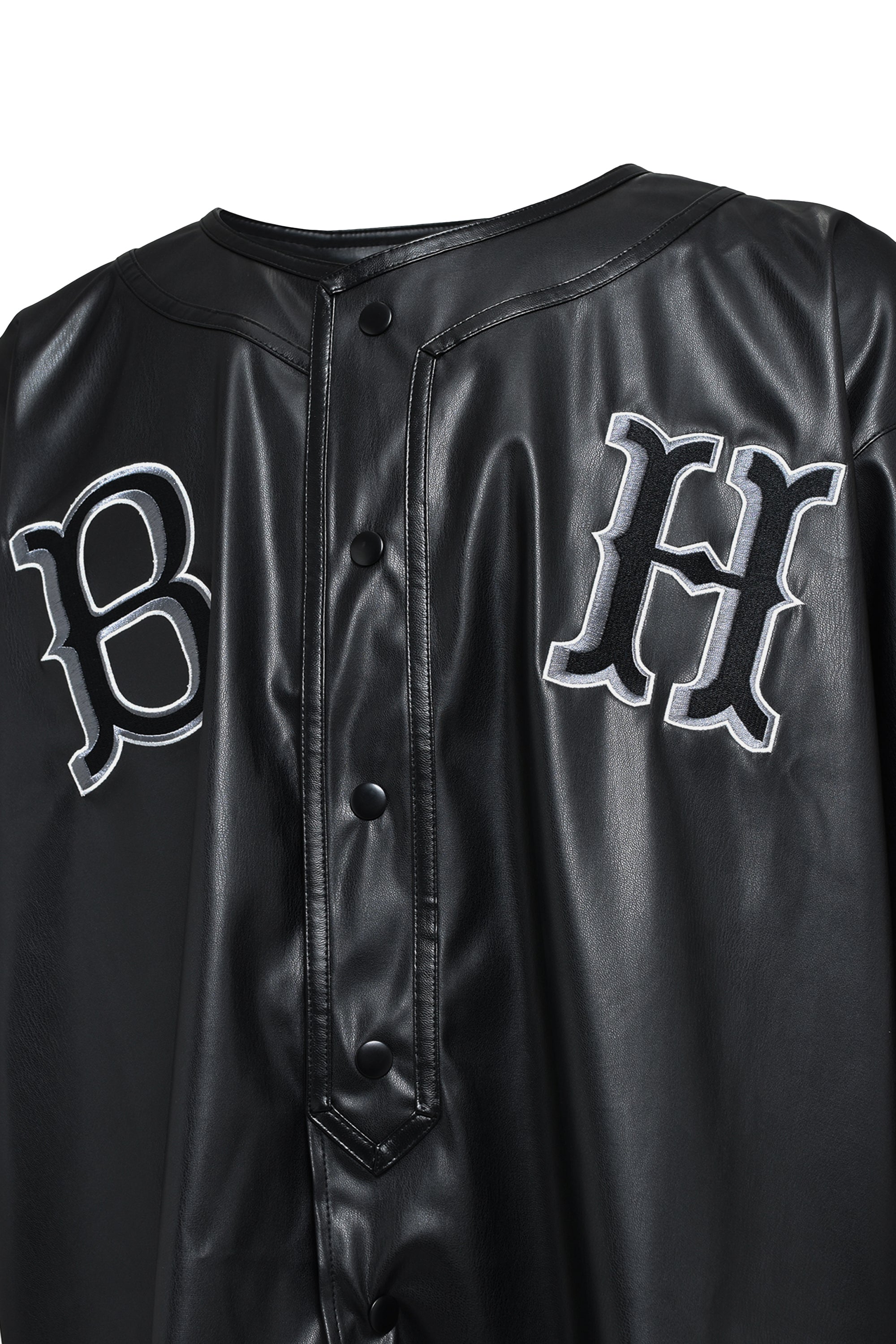 FAUX LEATHER BH BASEBALL SHIRT / BLACK – BREATH - サイズ 着丈 身幅
