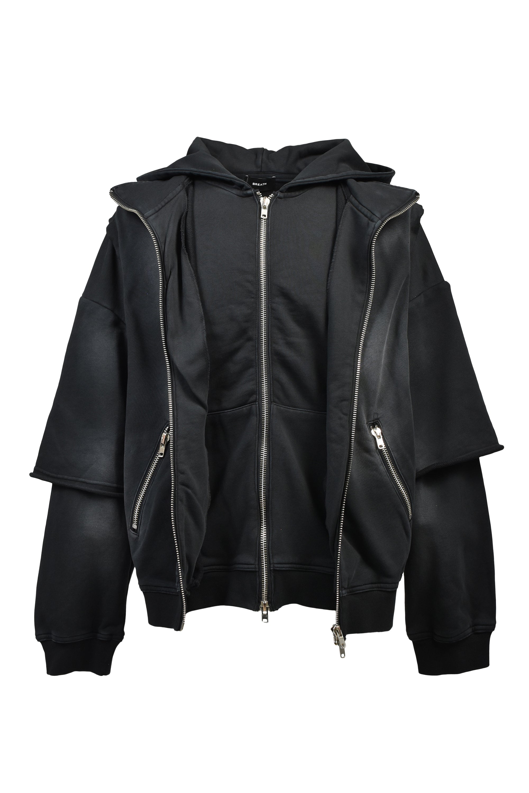 BREACH LAYERED ZIP HOODIE / BLACK ｜BREATH ブレス - BAD HOP