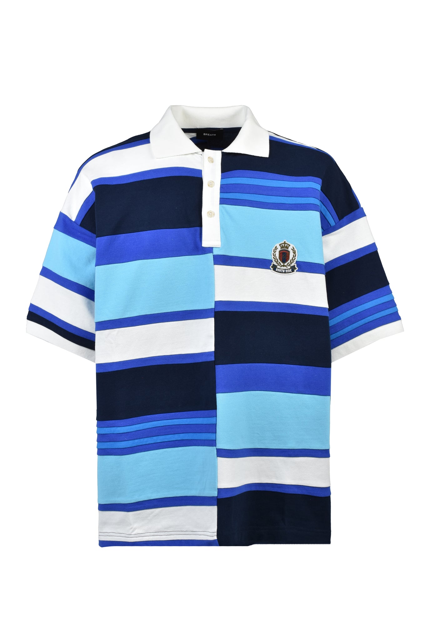 EMBLEM LOGO CRAZY BORDER POLO SHIRT / BLUE – BREATH - BAD HOP