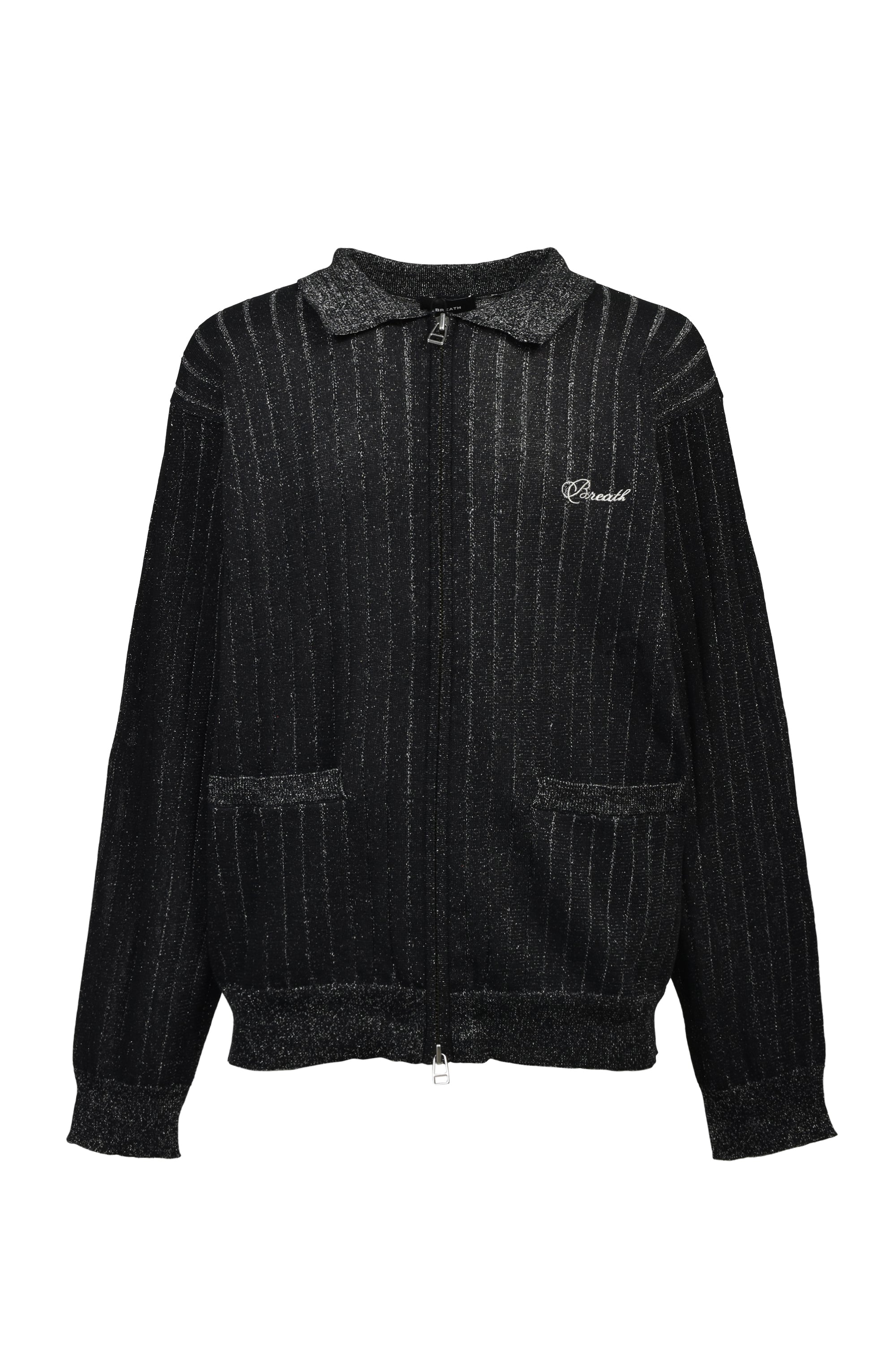 SCRIPT LOGO KNIT ZIP UP JACKET / BLACK ｜BREATH ブレス - BAD HOP