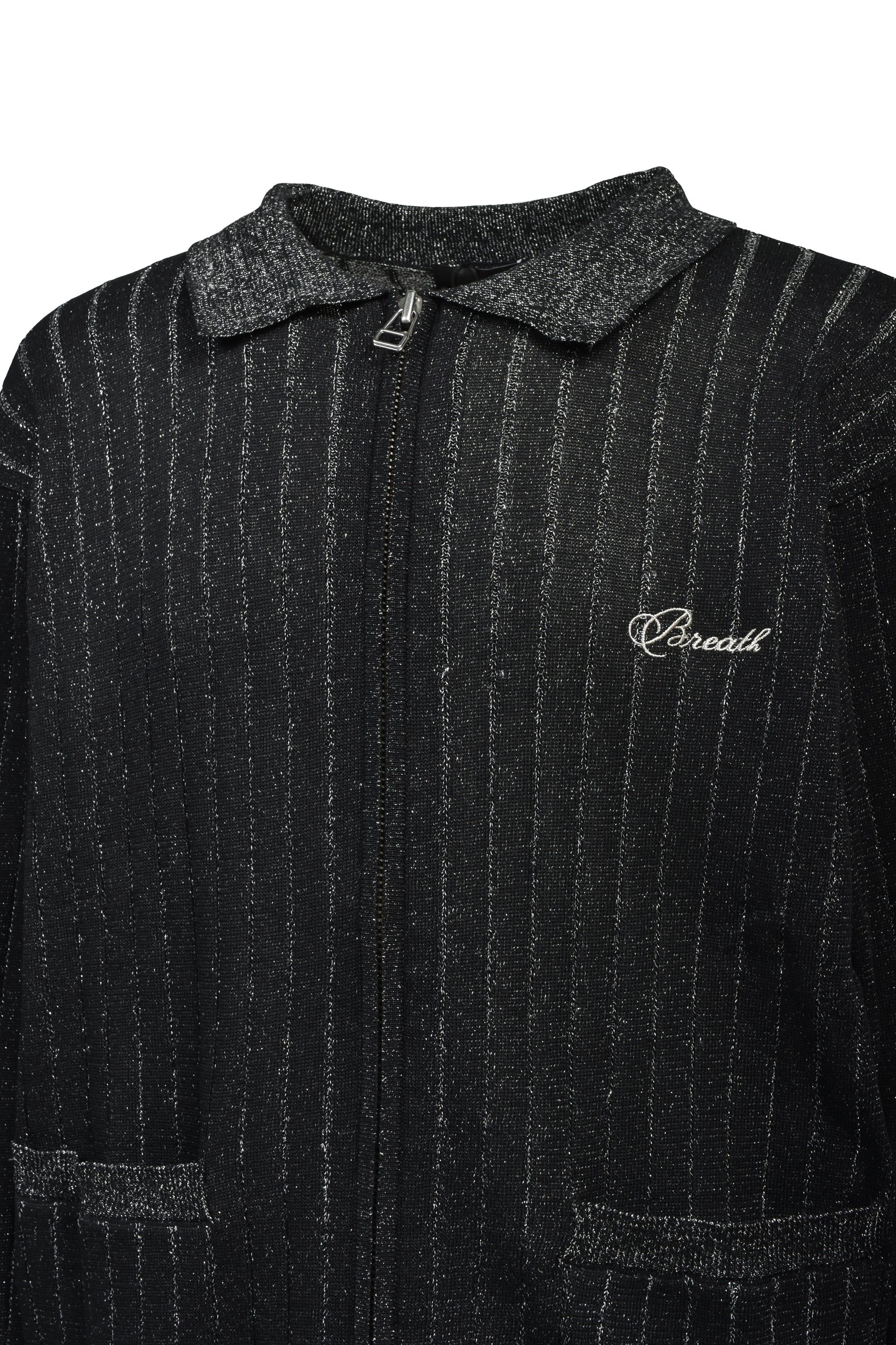 SCRIPT LOGO KNIT ZIP UP JACKET / BLACK ｜BREATH ブレス - BAD HOP