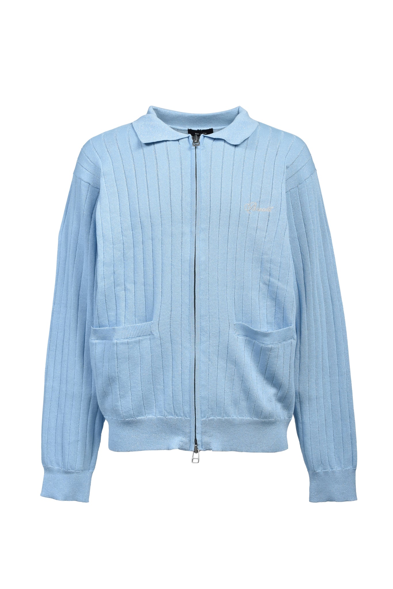  水色 ジップアップジャケット SCRIPT LOGO KNIT ZIP UP JACKET / ICE ｜BREATH ブレス - BAD HOP