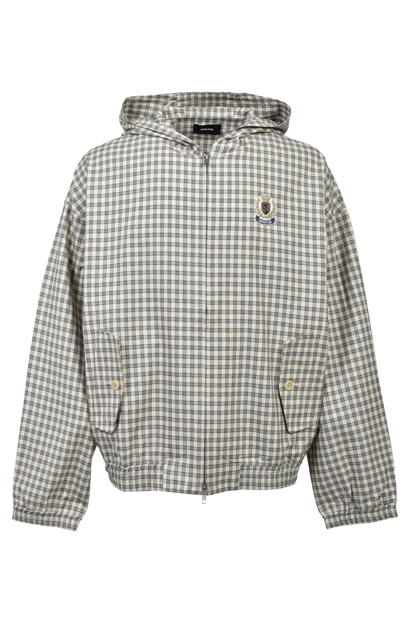EMBLEM LOGO CHECK ZIP UP HOODIE / BEIGE ｜BREATH ブレス - BAD HOP