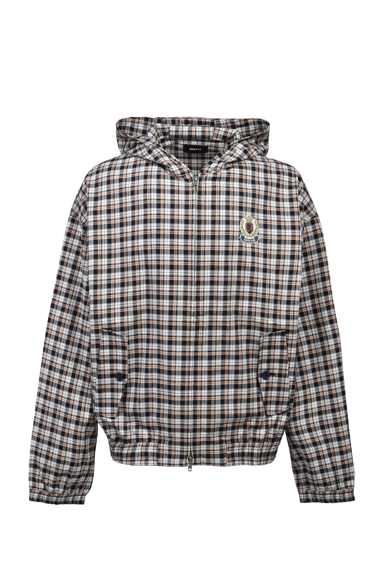 EMBLEM LOGO CHECK ZIP UP HOODIE / WHITE ｜BREATH ブレス - BAD HOP