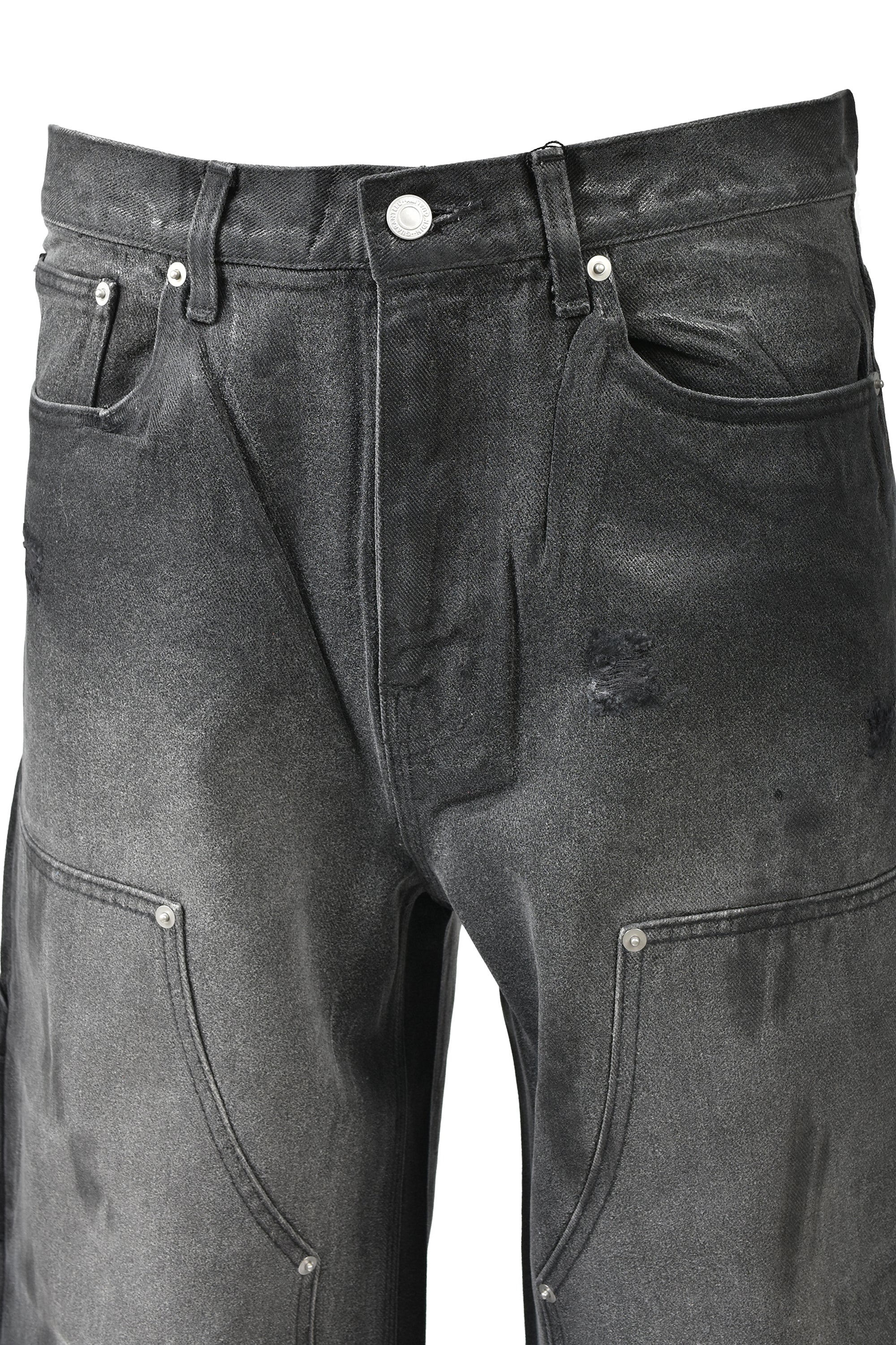 COATING DOUBLE KNEE DENIM PANTS / BLACK ｜BREATH ブレス - BAD HOP