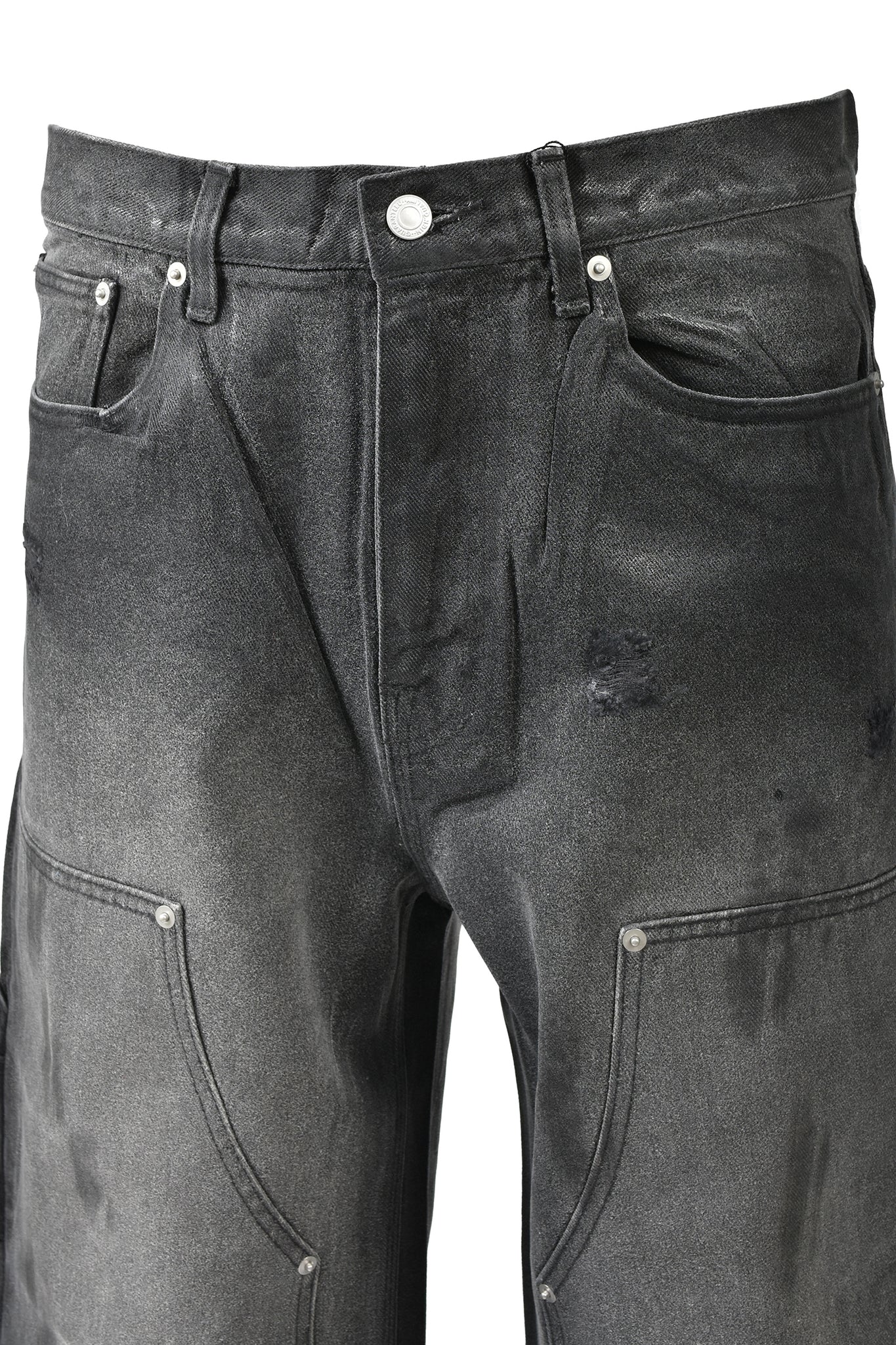 COATING DOUBLE KNEE DENIM PANTS / BLACK ｜BREATH ブレス - BAD HOP