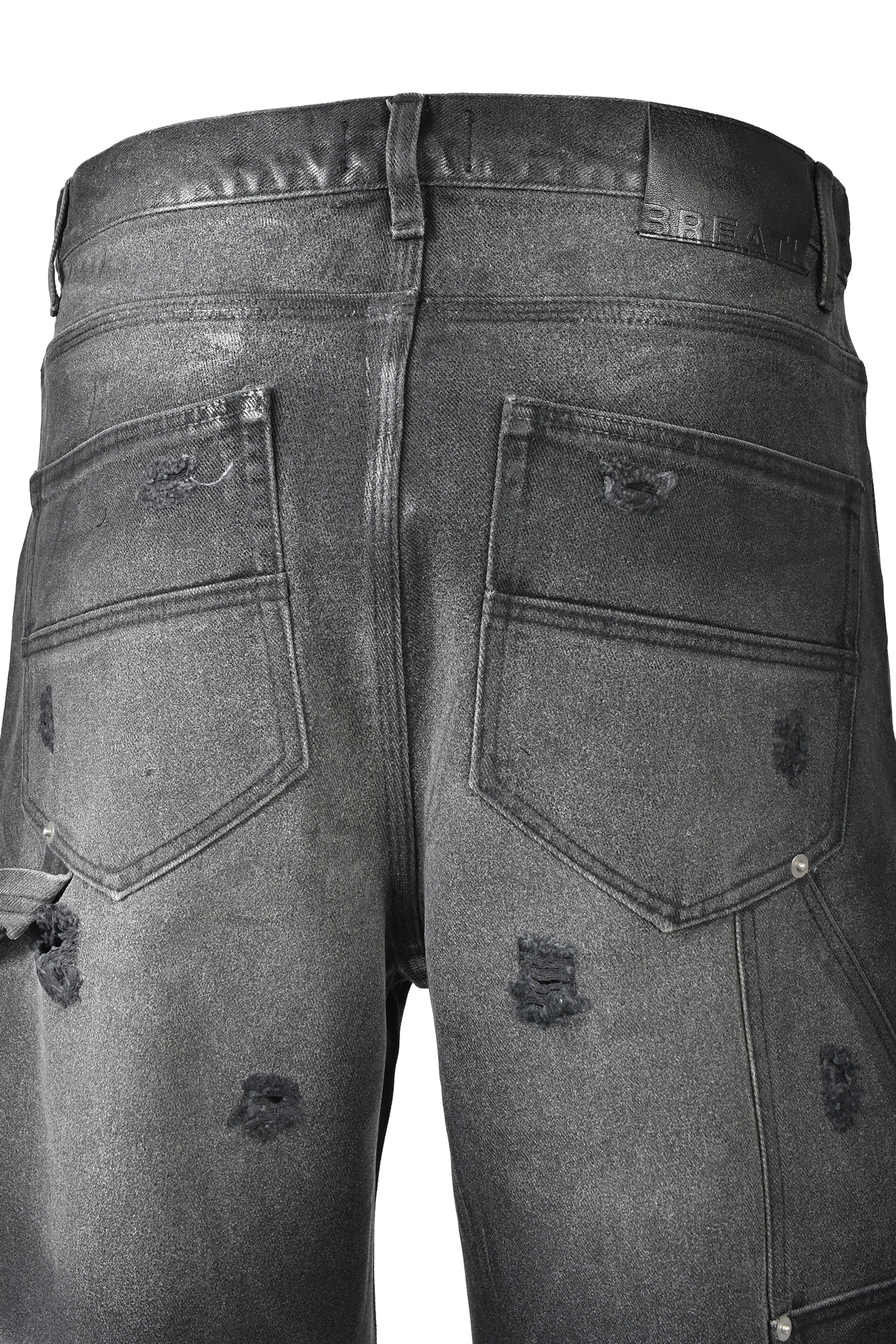 COATING DOUBLE KNEE DENIM PANTS / BLACK ｜BREATH ブレス - BAD HOP