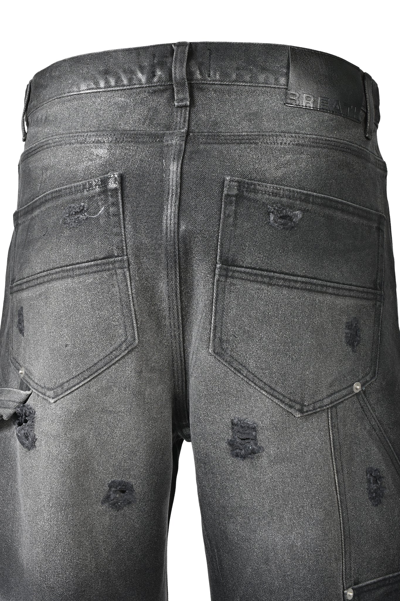 COATING DOUBLE KNEE DENIM PANTS / BLACK ｜BREATH ブレス - BAD HOP