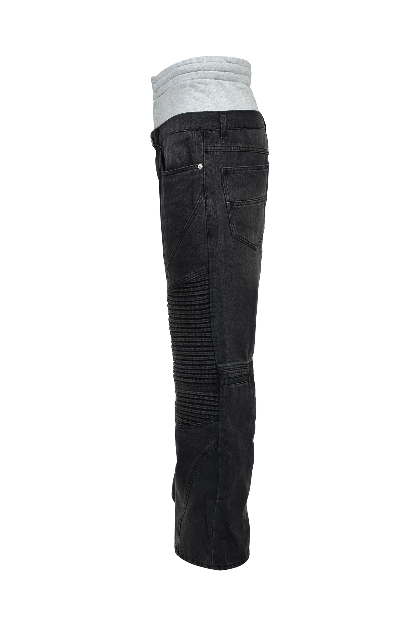 LAYERED BIKER DENIM PANTS / BLACK ｜BREATH ブレス - BAD HOP 