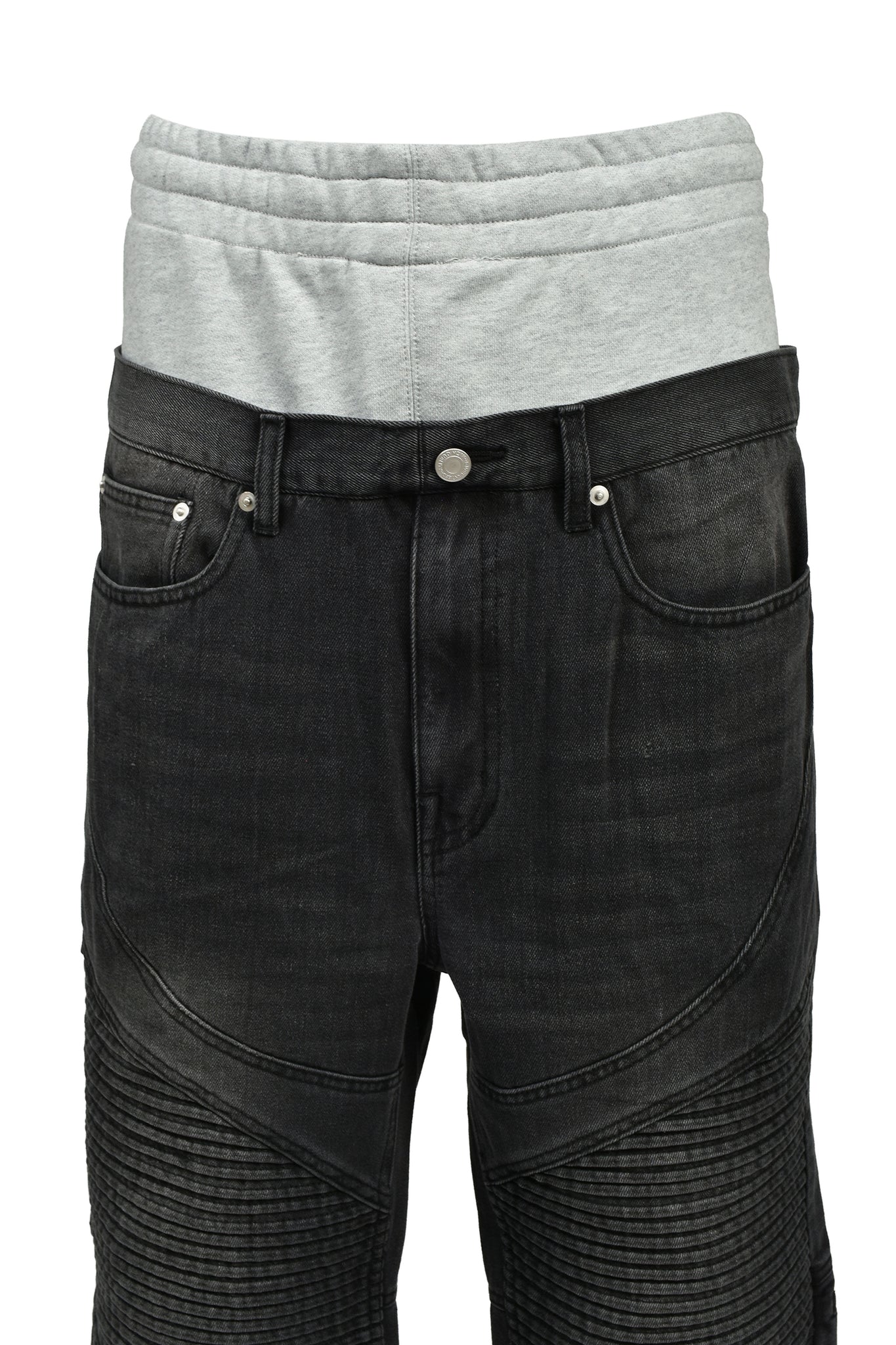 LAYERED BIKER DENIM PANTS / BLACK ｜BREATH ブレス - BAD HOP 