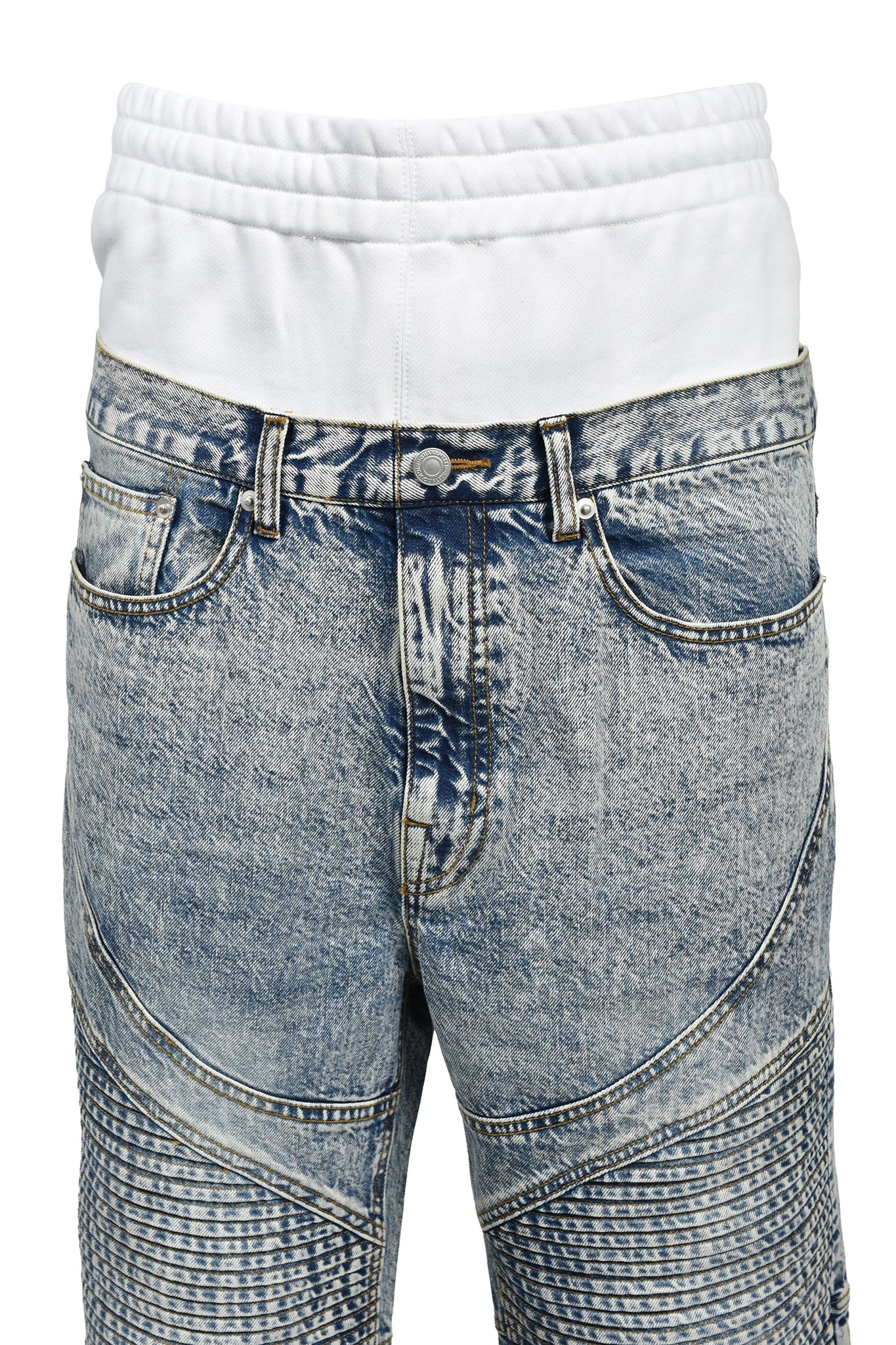 LAYERED BIKER DENIM PANTS / INDIGO ｜BREATH ブレス - BAD HOP 