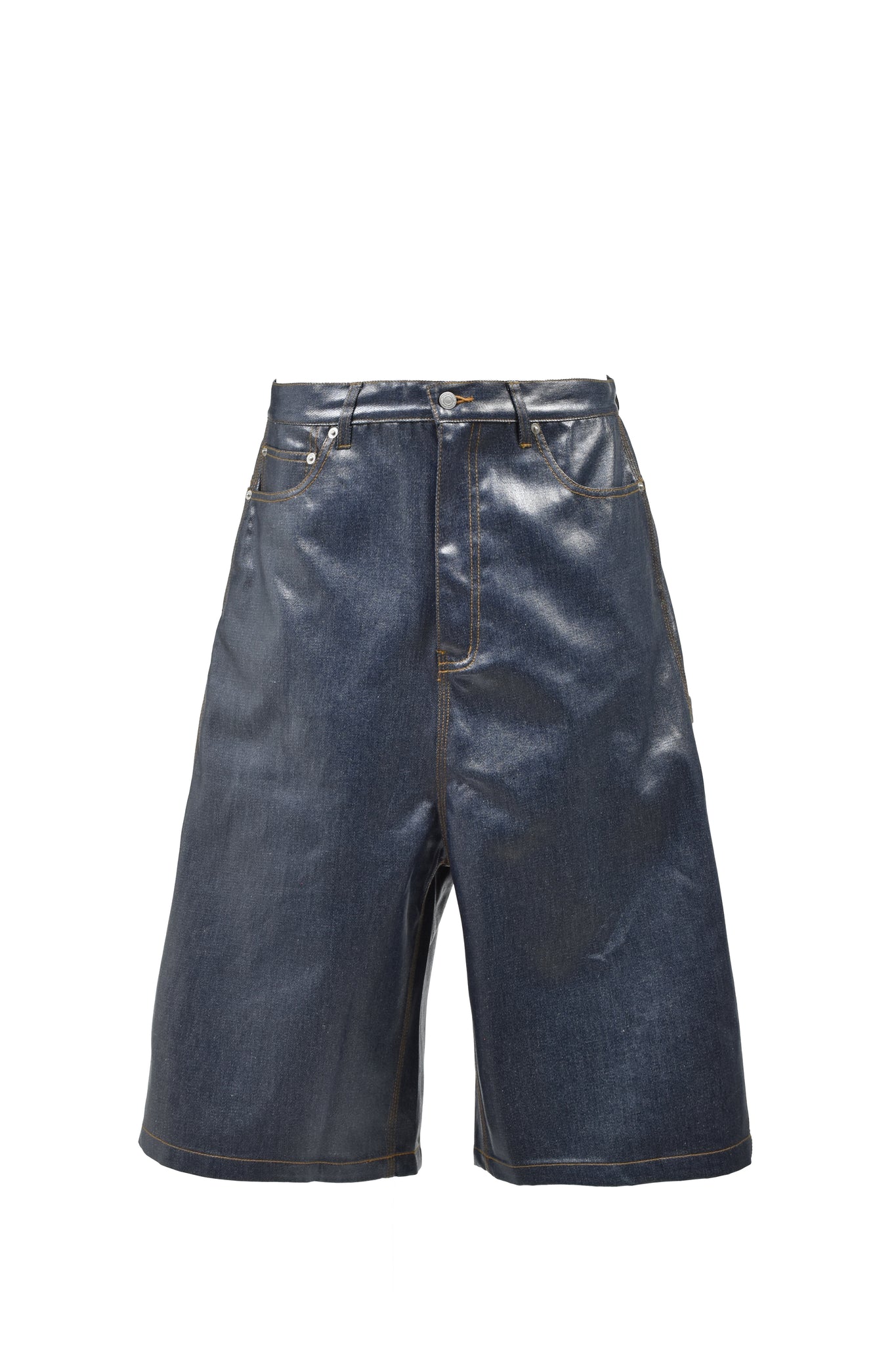 COATING SHINY RIGID DENIM SHORTS / INDIGO – BREATH - BAD HOP