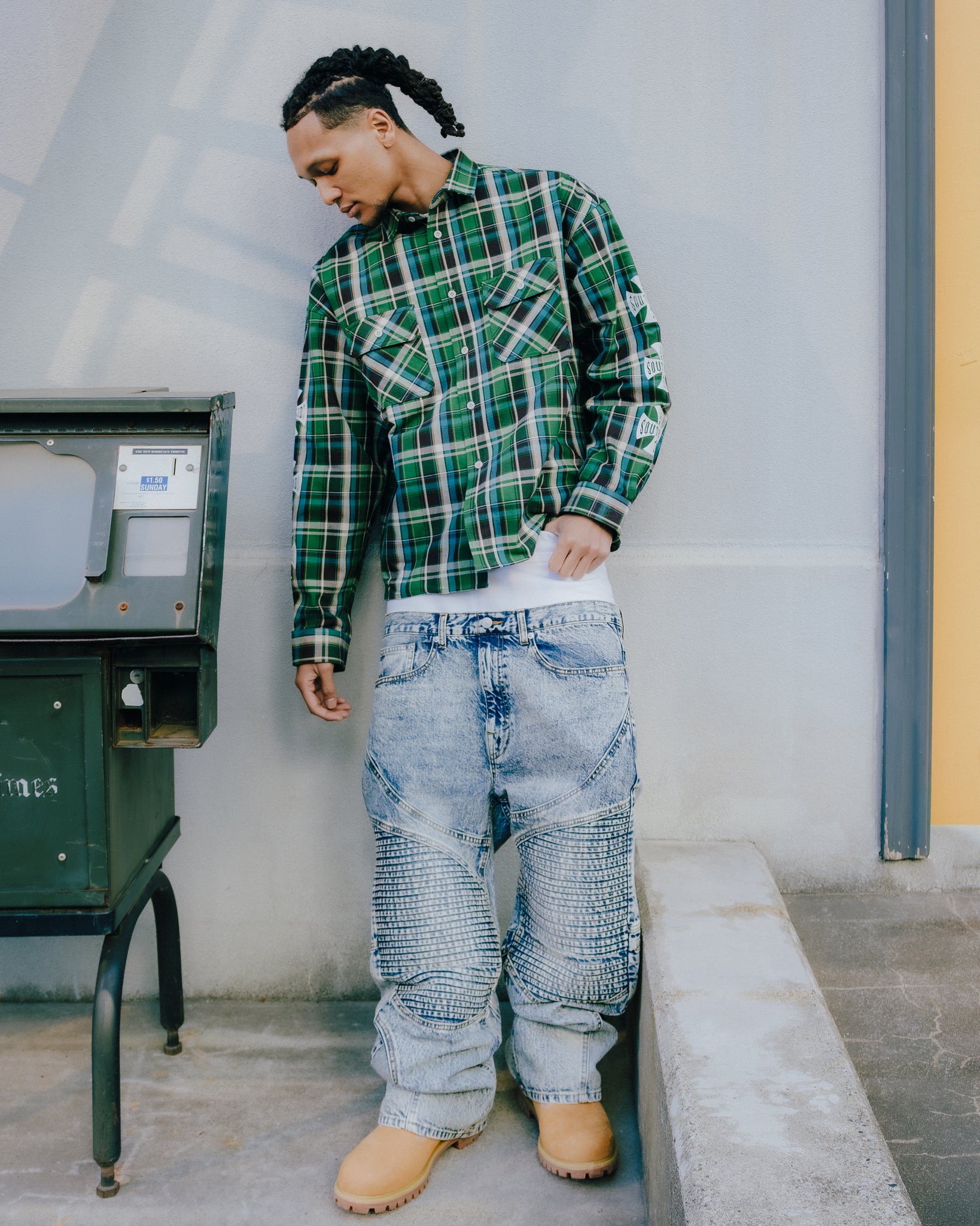 LAYERED BIKER DENIM PANTS / INDIGO ｜BREATH ブレス - BAD HOP