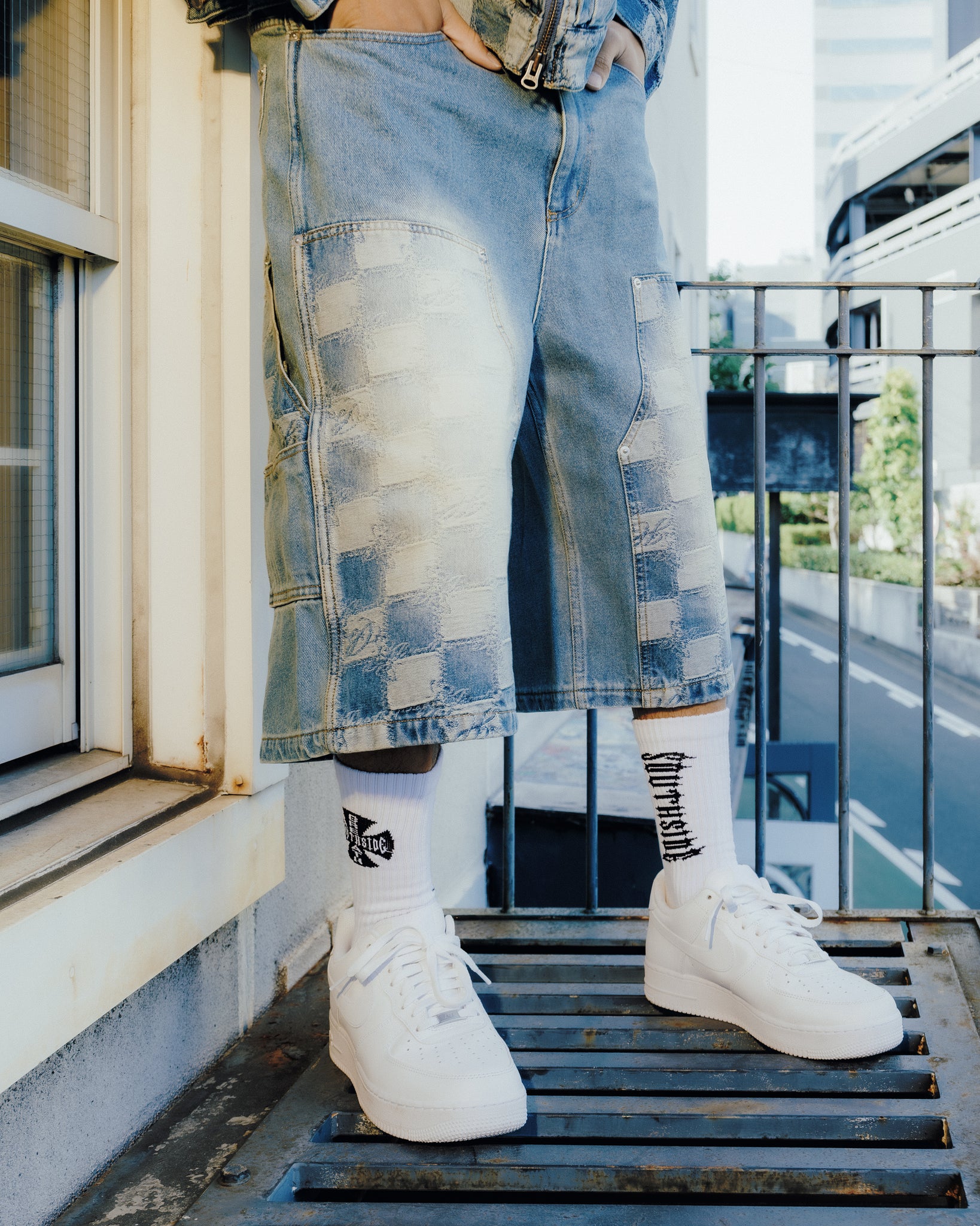 BLOCK CHECK DOUBLE KNEE DENIM SHORTS / INDIGO ｜BREATH ブレス