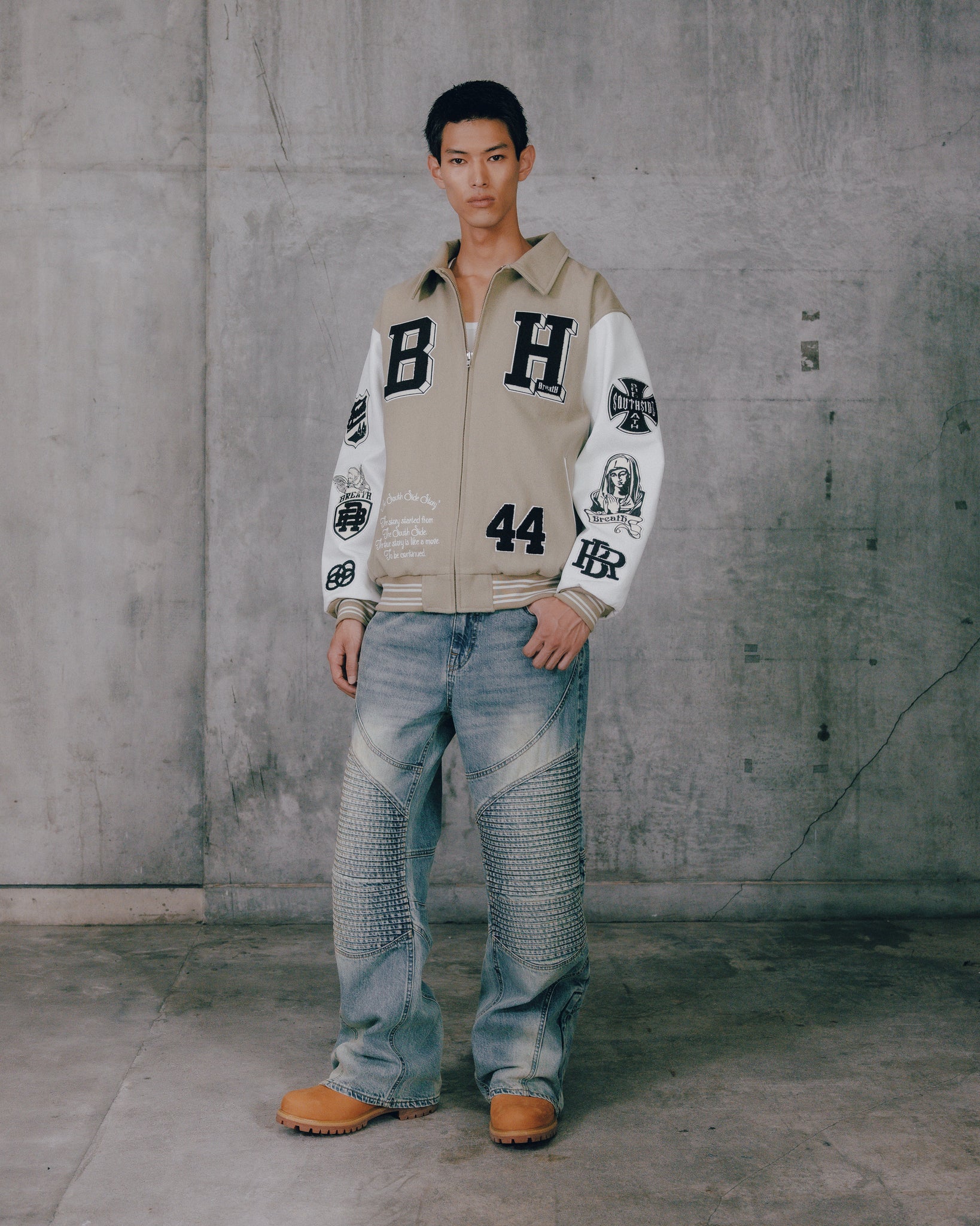 BH PATCH STADIUM JACKET / BEIGE
