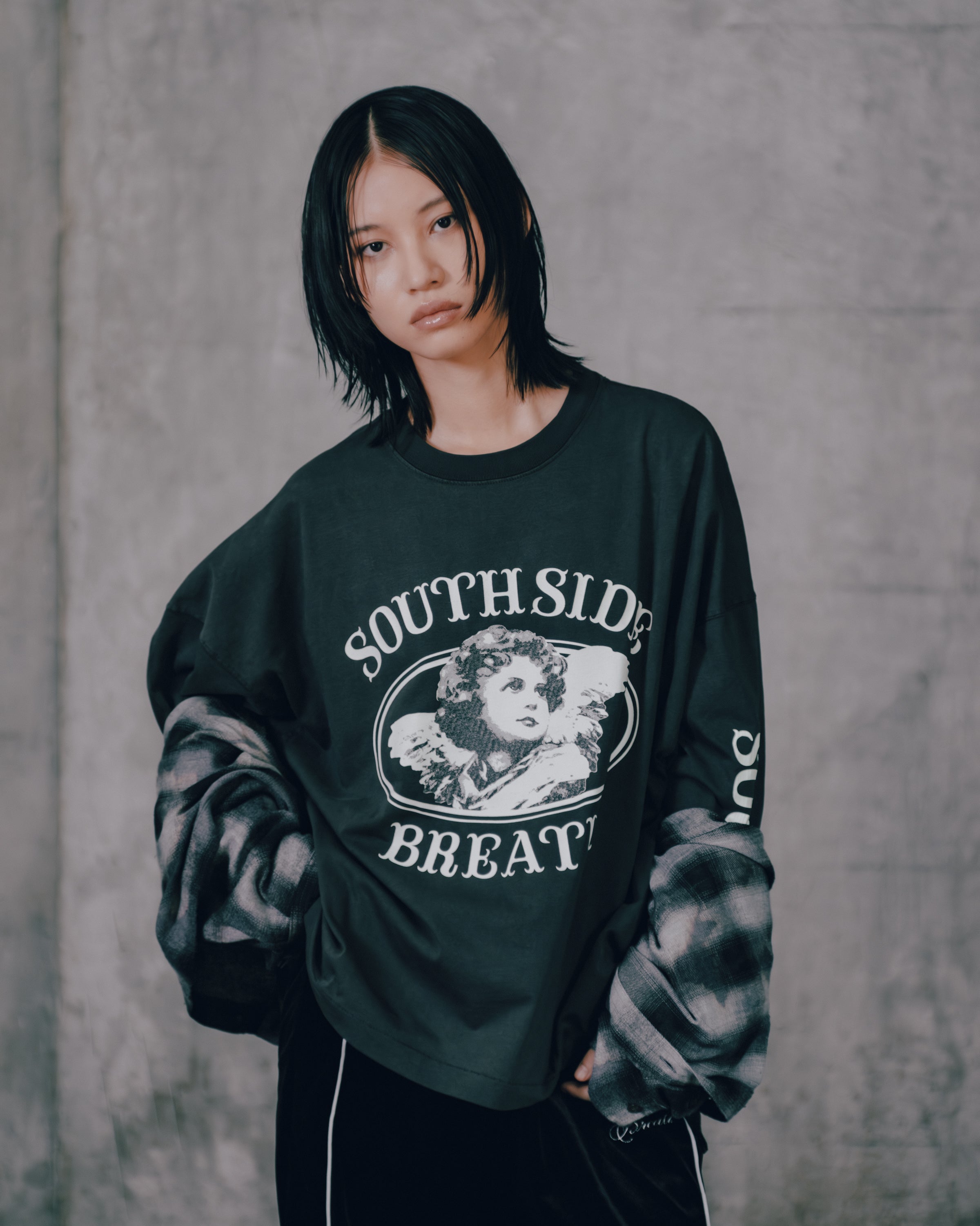 ANGEL LOGO LS TEE / BLACK – BREATH - サイズ 着丈 身幅 肩幅