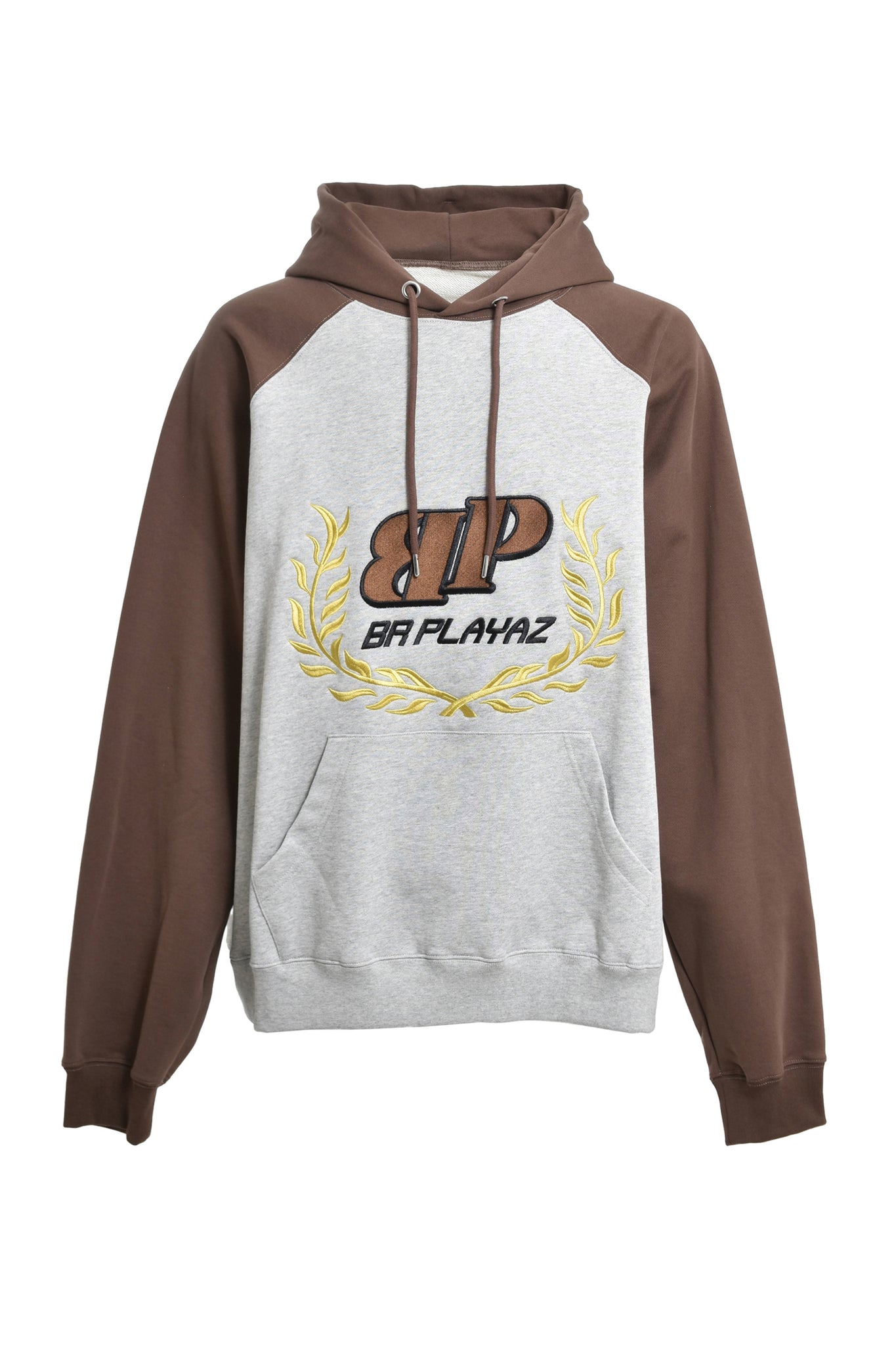 TWO TONE EMBROIDERY HOODIE / BROWN H.GREY