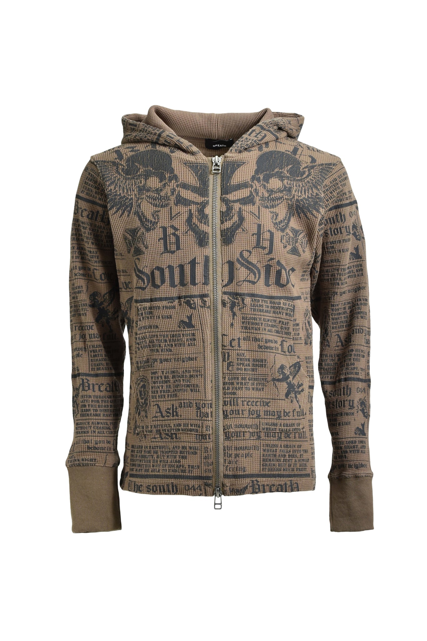 SKULL WASH WAFFLE ZIP UP HOODE / BROWN