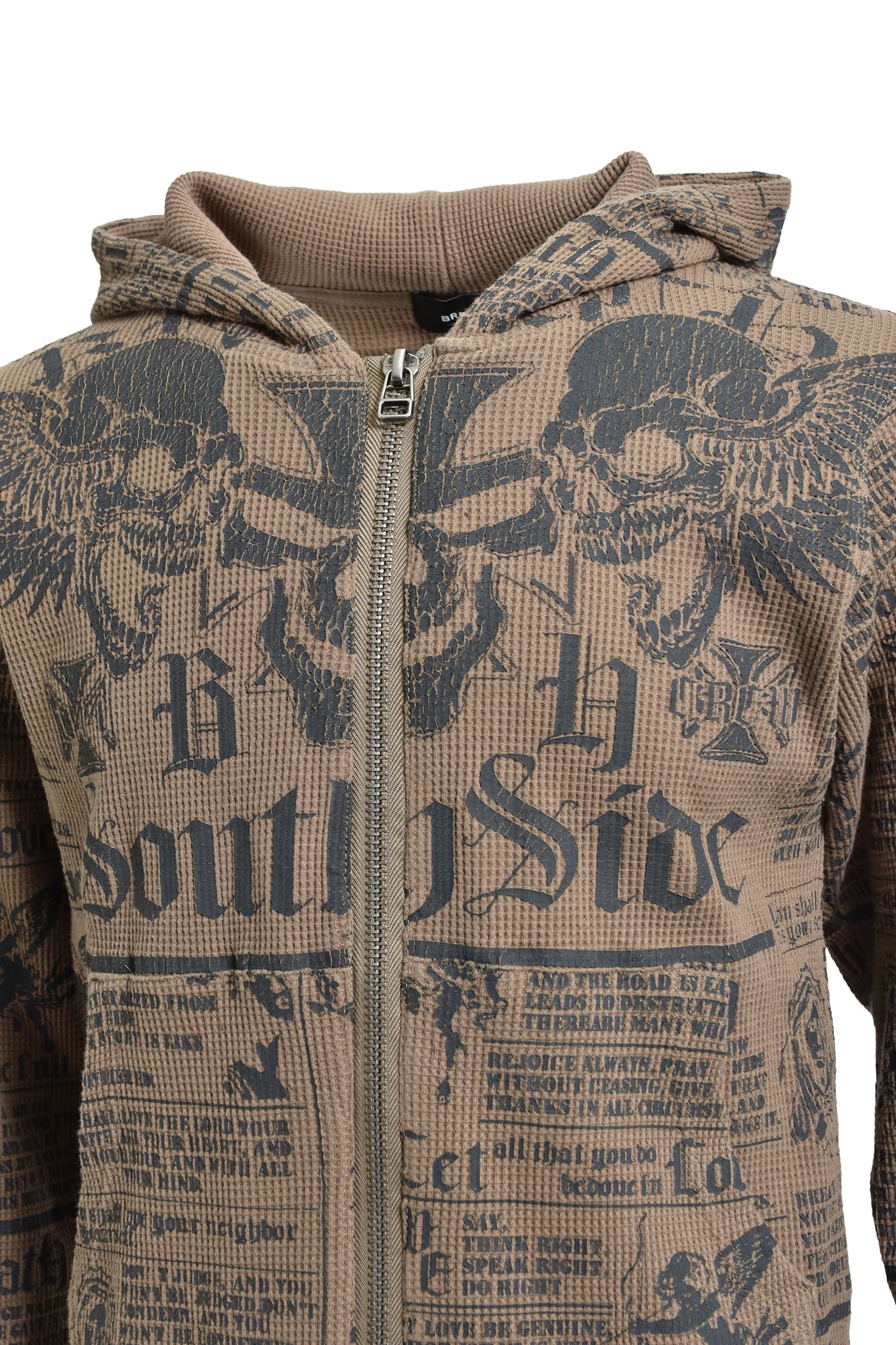 SKULL WASH WAFFLE ZIP UP HOODE / BROWN