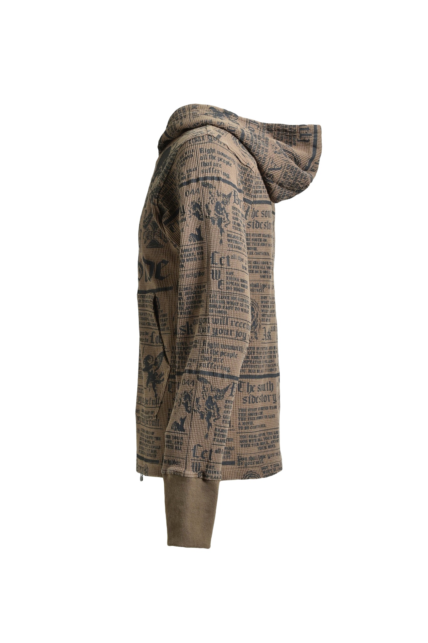 SKULL WASH WAFFLE ZIP UP HOODE / BROWN