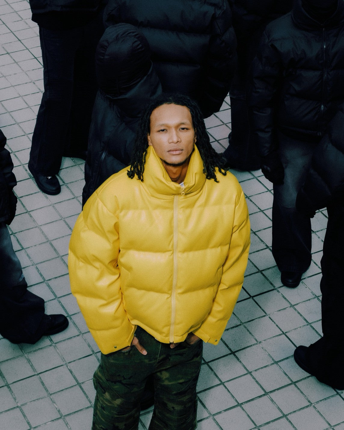 FAUX LEATHER DOWN JACKET / YELLOW