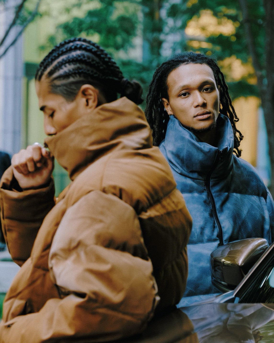 FAUX LEATHER SHRINK DOWN JACKET / BROWN