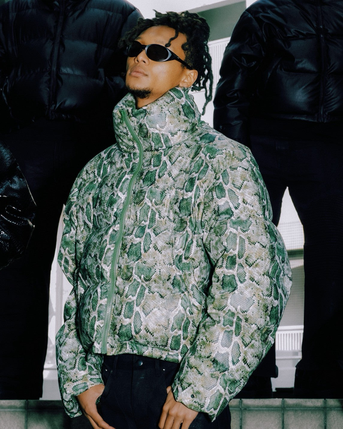 FAUX LEATHER SNAKE DOWN JACKET / GREEN SNAKE