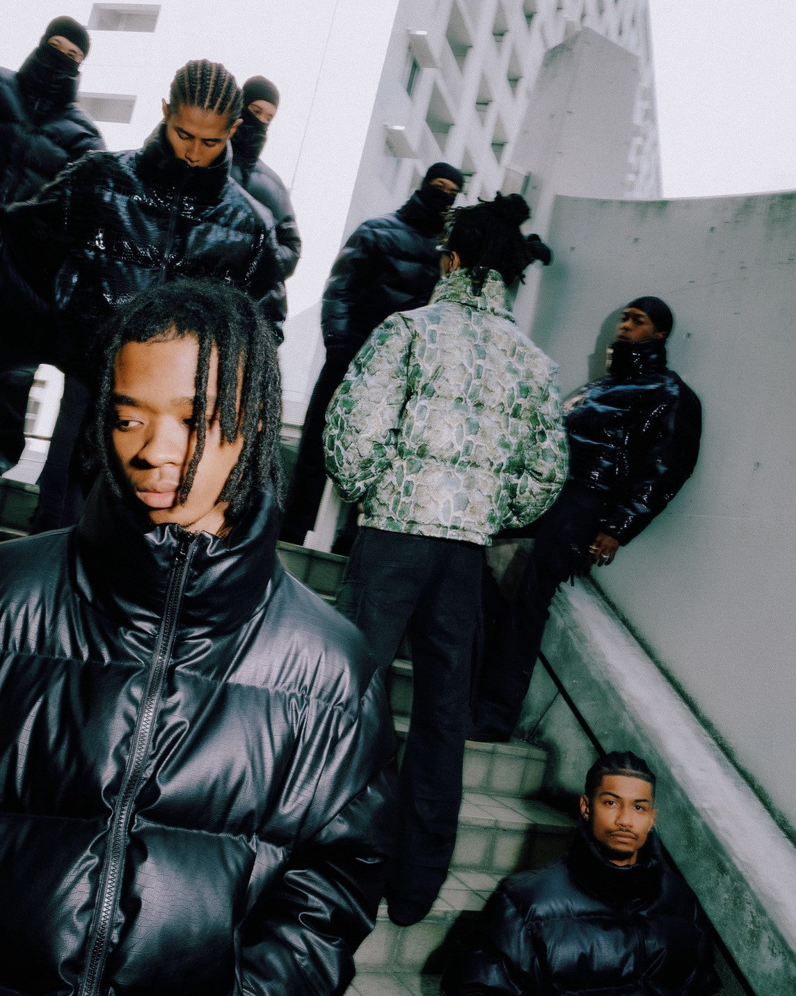 FAUX LEATHER SNAKE DOWN JACKET / GREEN SNAKE