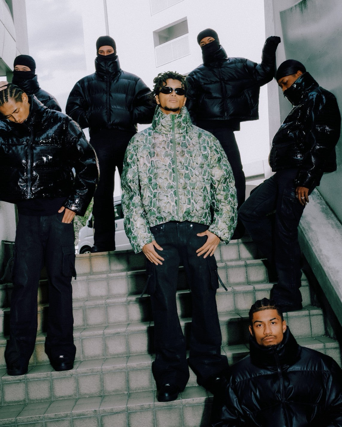 FAUX LEATHER SNAKE DOWN JACKET / GREEN SNAKE