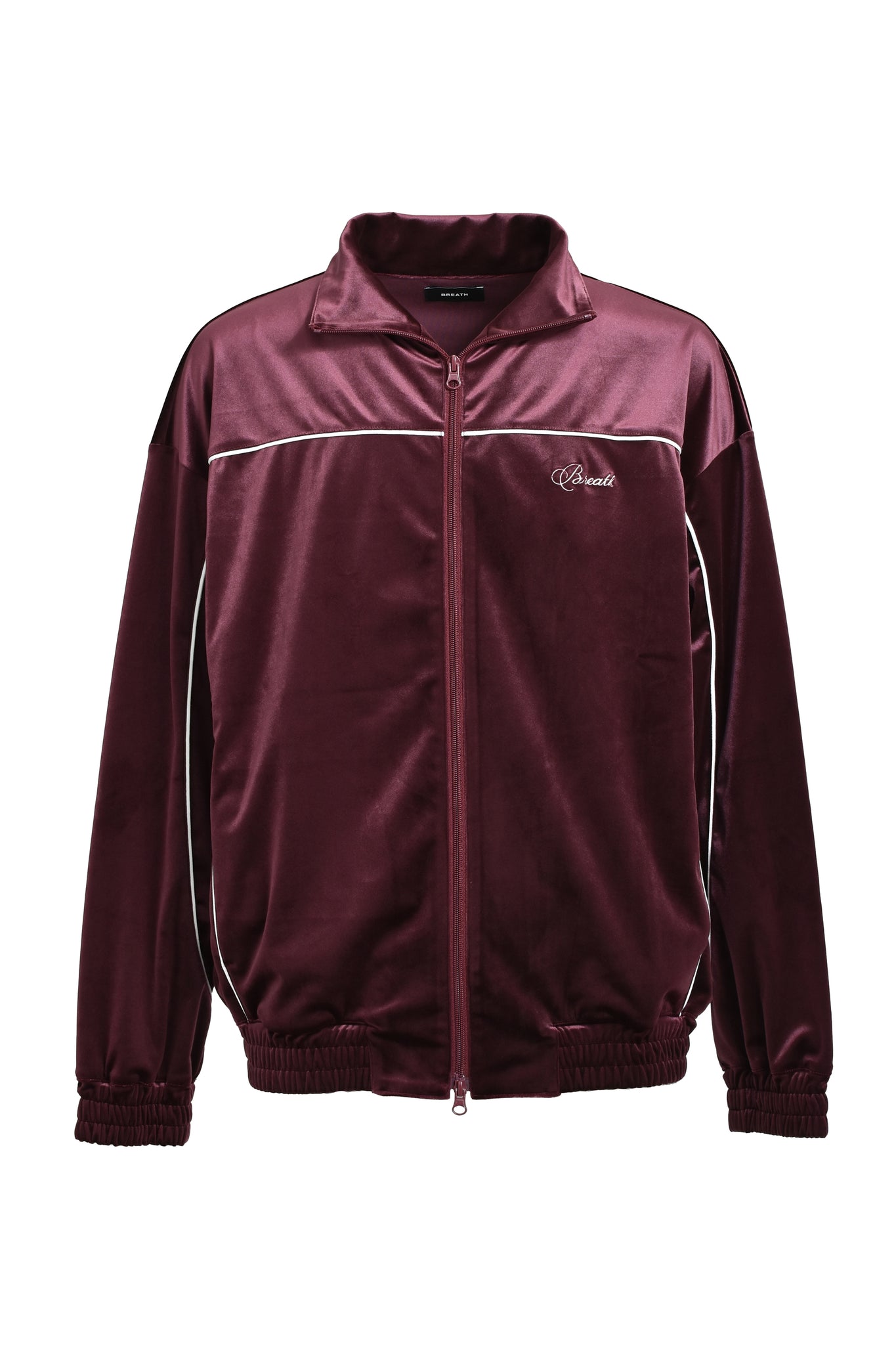 SCRIPT LOGO PIPING VELOUR JACKET / BURGUNDY