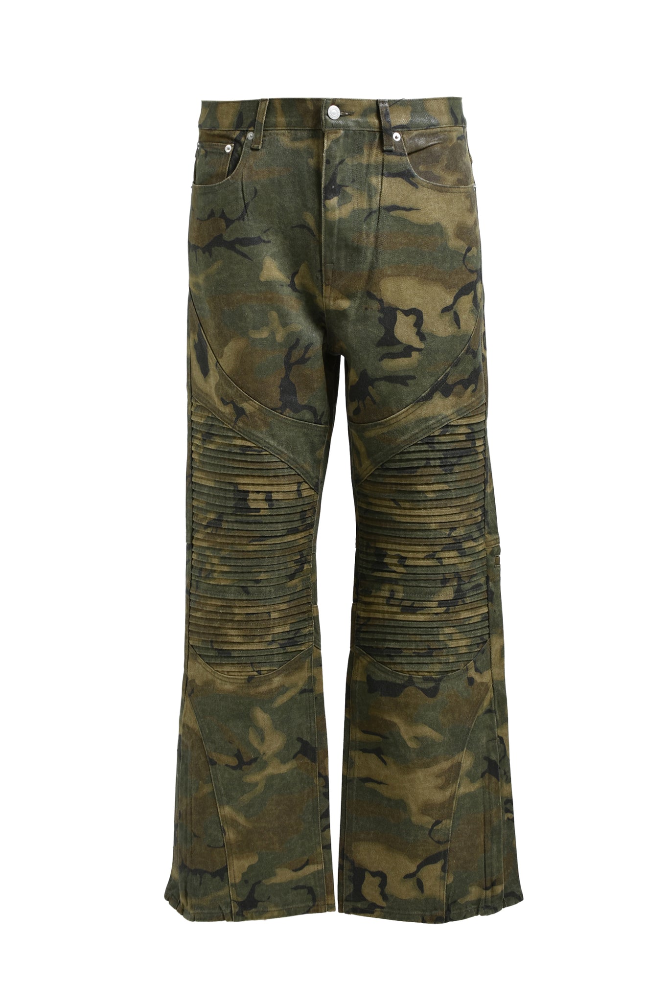 COATING BIKER CAMO PANTS / WOODLAND CMAO