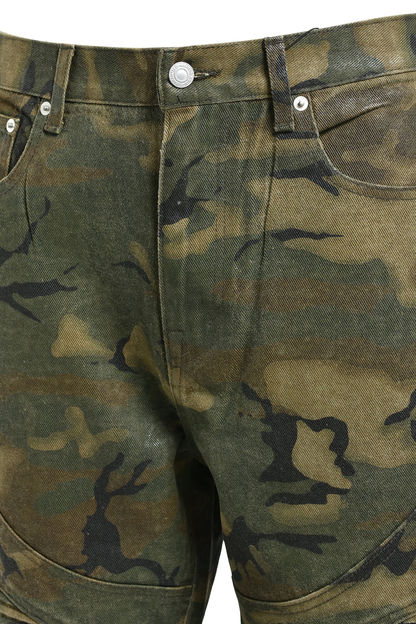 COATING BIKER CAMO PANTS / WOODLAND CMAO