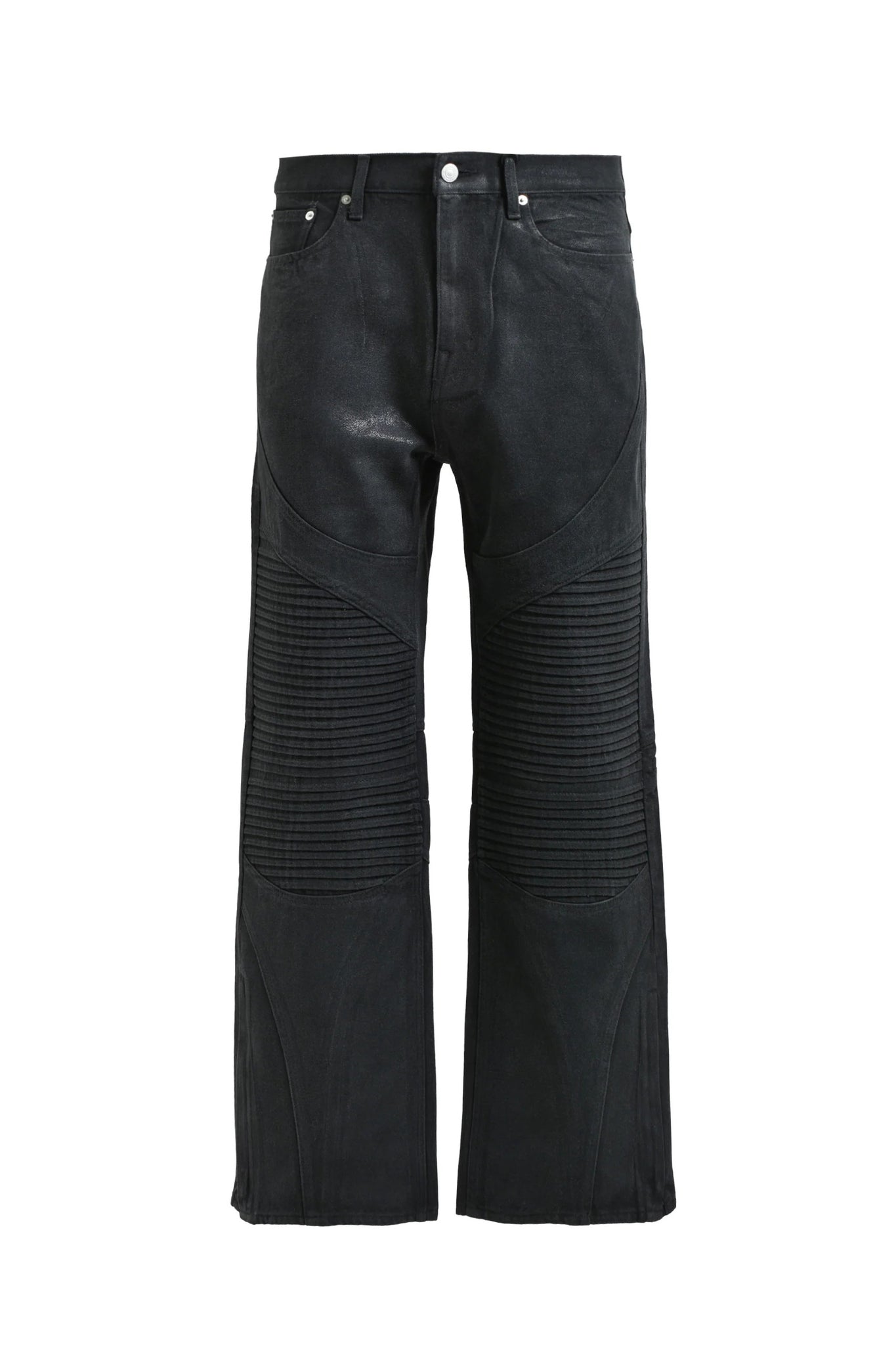 COATING BIKER DENIM PANTS / BLACK