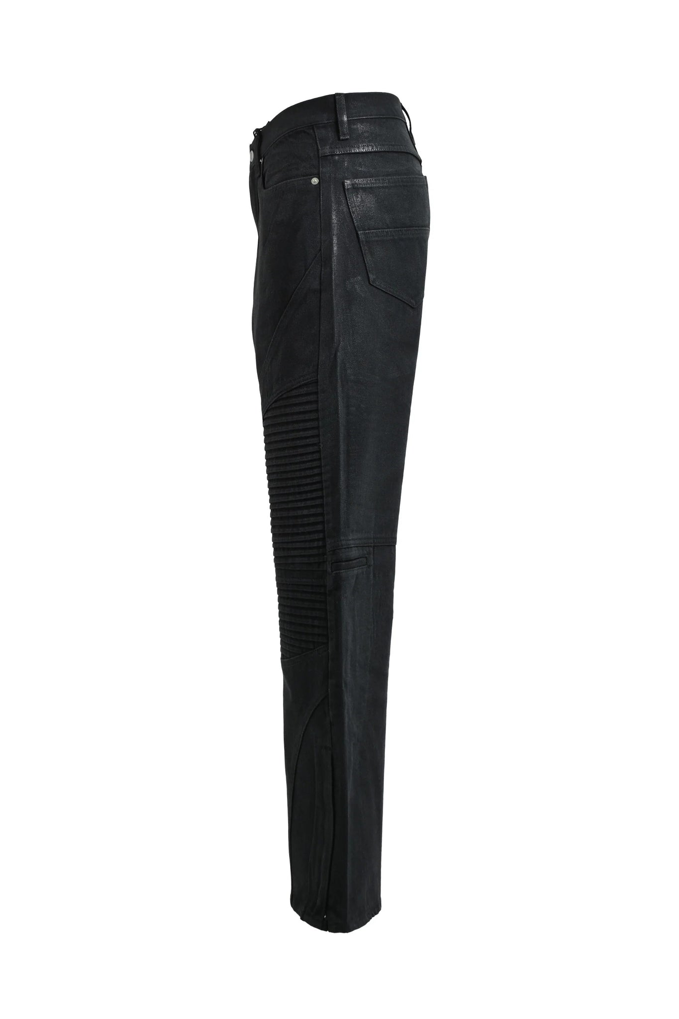 COATING BIKER DENIM PANTS / BLACK